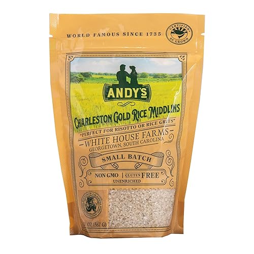 Andy's Charleston Gold Rice Middlins de White House Farms, sin gluten y sin OMG, sin azúcar, aromático, cosechado en los Estados Unidos, 1 paquete,
