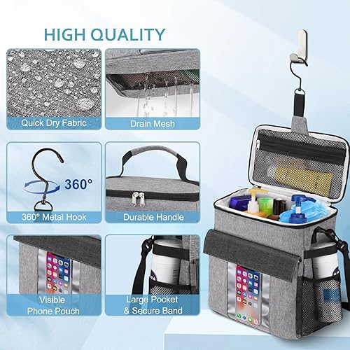 Miniatura 5 de Bolsa de ducha portátil, grande de malla de secado rápido, organizador de ducha colgante con compartimento para zapatos húmedos y secos, para