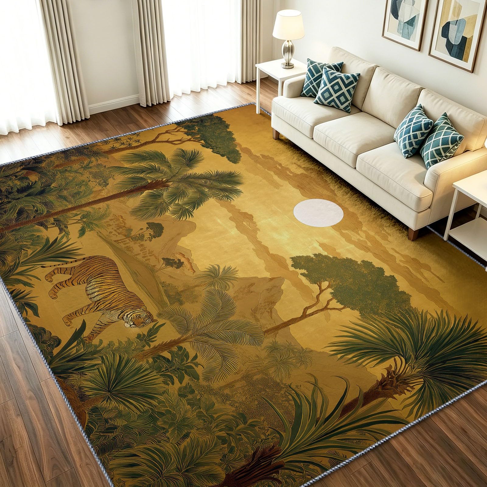 Alfombra para habitación infantil y salón de bosque de tigres exóticos 120x170