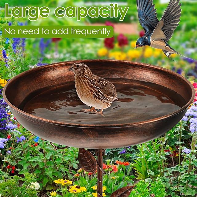 Foto 3 de 8 de Bebedero para pájaros de pie, diámetro de 30 x 80 cm, ultra inoxidable, resistente, duradero, para jardín