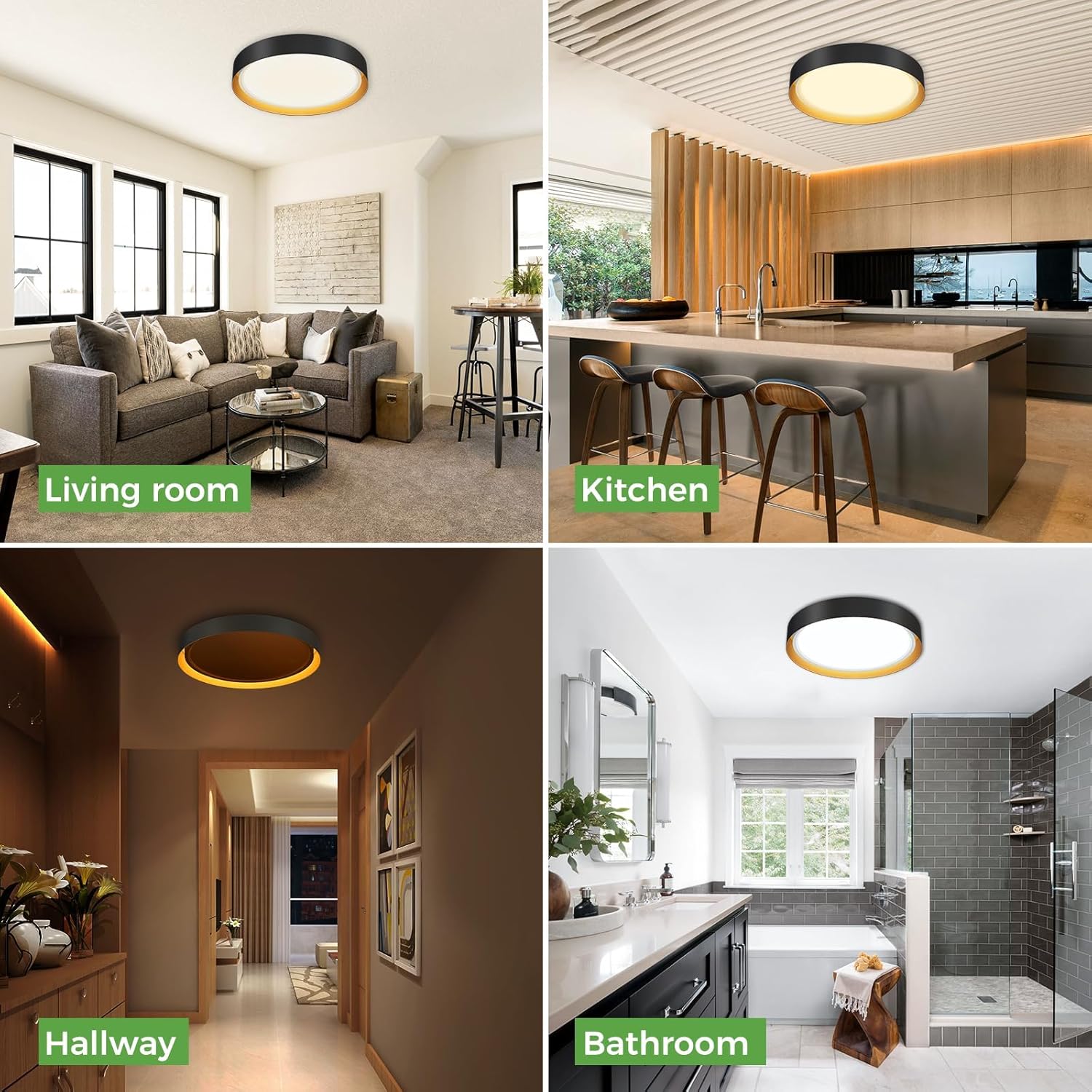 zemty 13inch LED Ceiling Light with Night Light 24W, 1800K/2700K/4000K/6500K Ceiling Lighting Indoor, Matte Black Gold Flush Mount Light Fixture for Bedroom, Bathroom, Kitchen