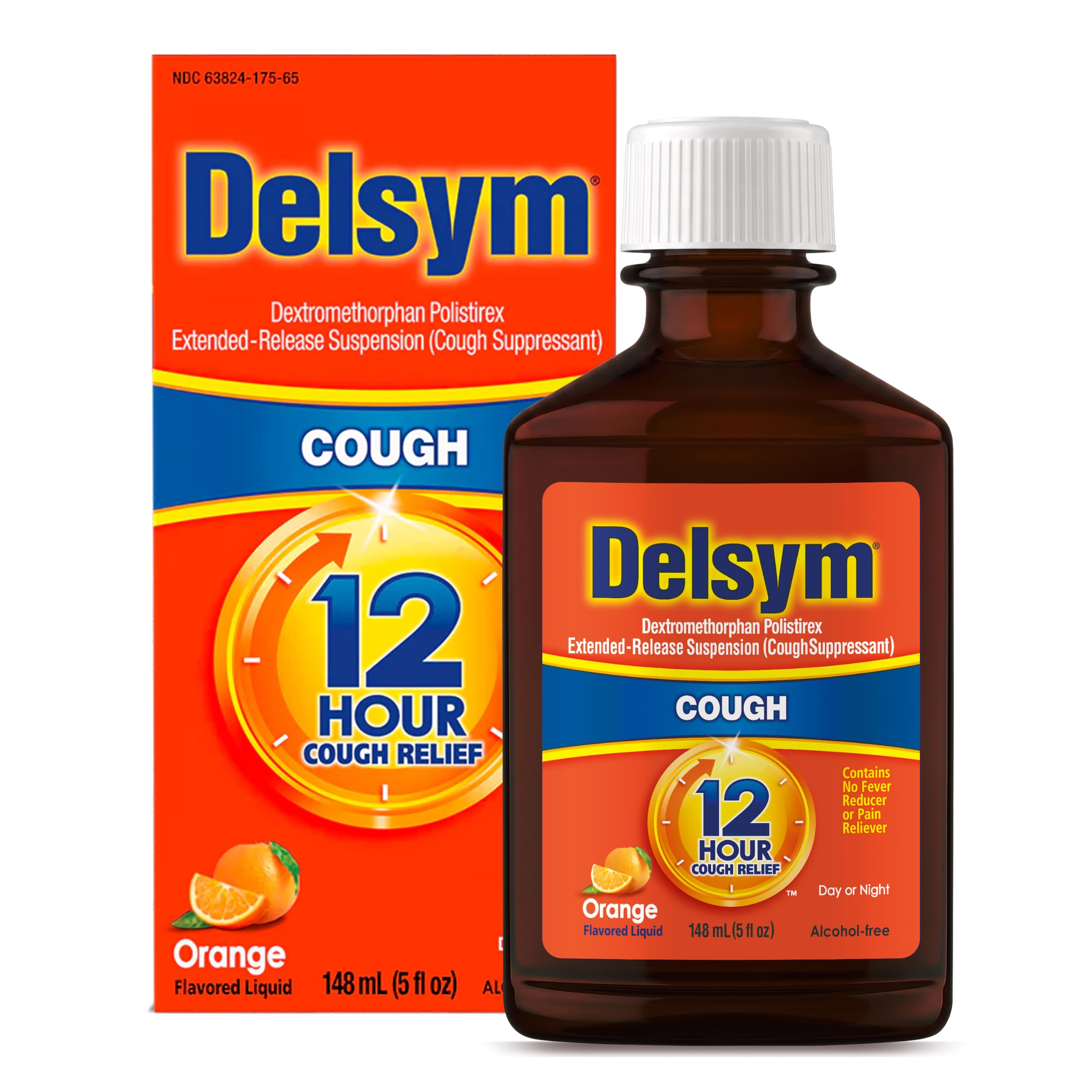 Delsym 12Hr Cough Medicine for Adults, Orange Flavor Cough Syrup, 5 FL OZ