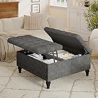 WelcometoIABIFO Large Storage Ottoman with Lift-Top Coffee Table, Tufted Footstool Bench, Hidden Partitioned Storage, Dark Grey Living Room Essential