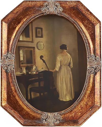 Marcos de fotos vintage de bronce de 5 x 7 pulgadas, marco de fotos ovalado ornamentado para mesa y colgar en la pared, arte de pared de galería de