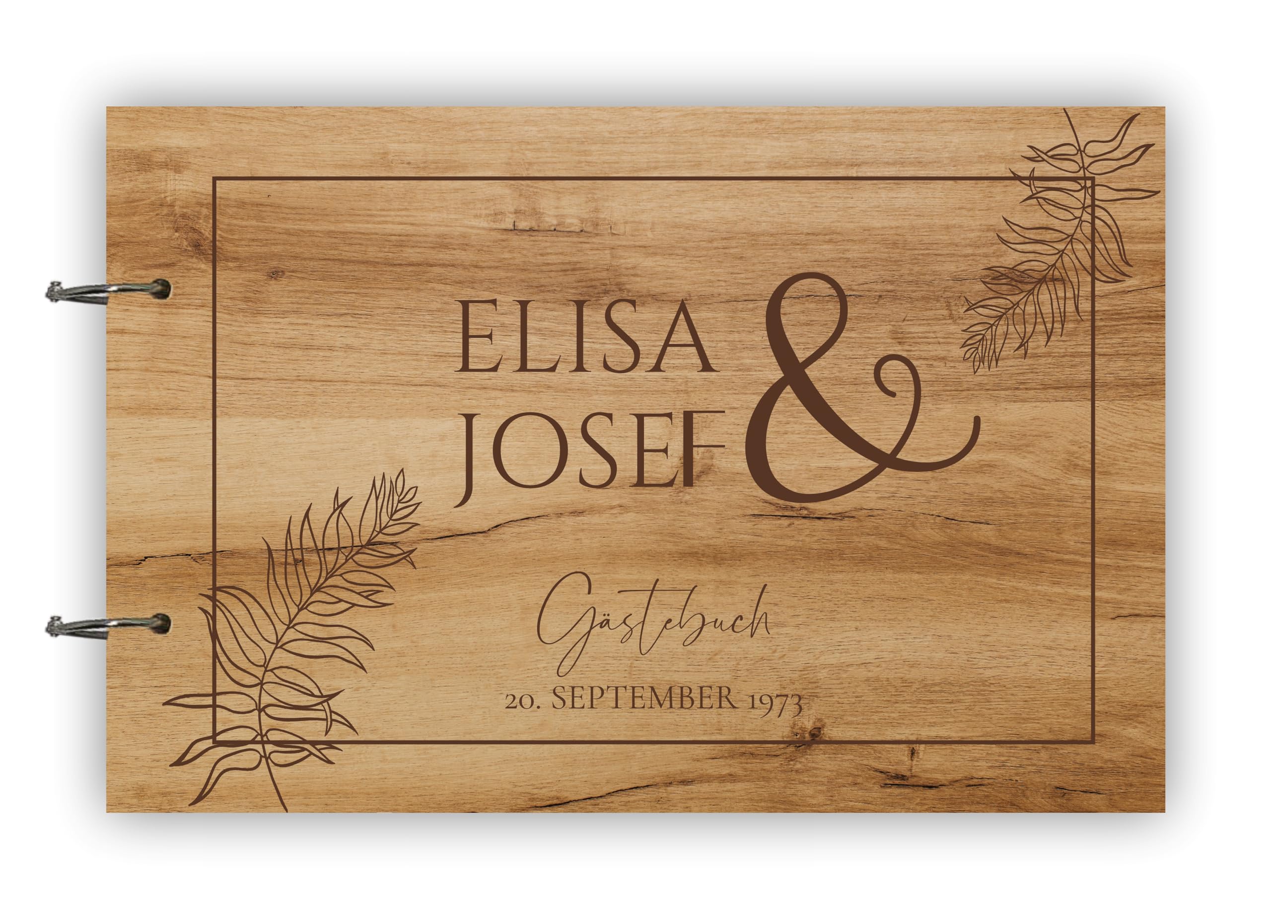 Manschin-Laserdesign Holz Gästebuch Love Hochzeit Echtholz mit individueller Lasergravur | 50 Blätter (100 Seiten) | DIN A4 |