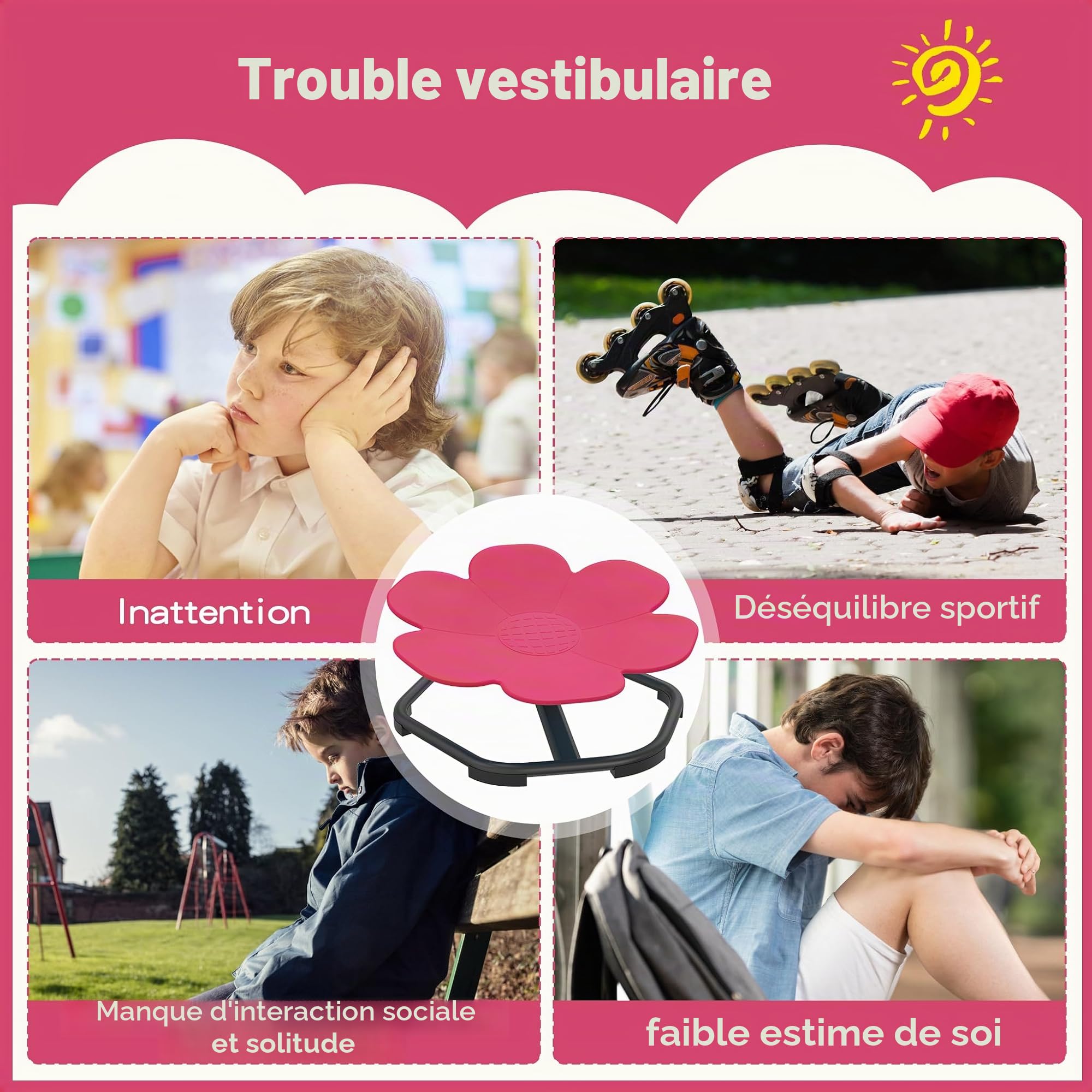 NAIZY Carrousel pour enfants - Chaise pivotante pour autisme sensoriel - Entraînement d'équilibre - Jouet sensoriel de coordination et d'équilibre - Pour enfants à partir de 3 à 9 ans