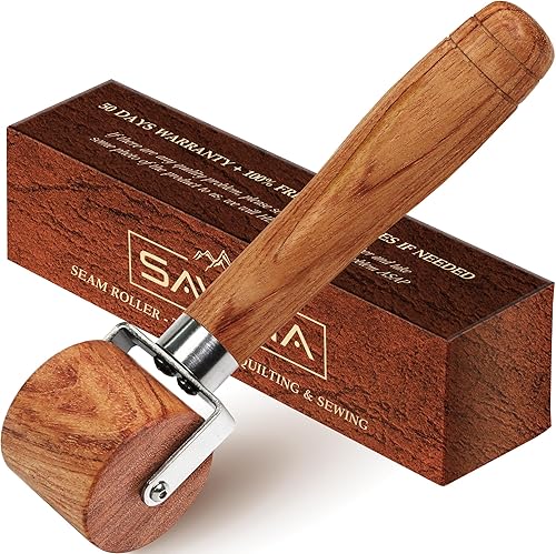 Savina Rodillo de costura acolchado, rodillo de presión de madera, herramientas de mango fácil de agarrar para acolchado, costura, papel tapiz,