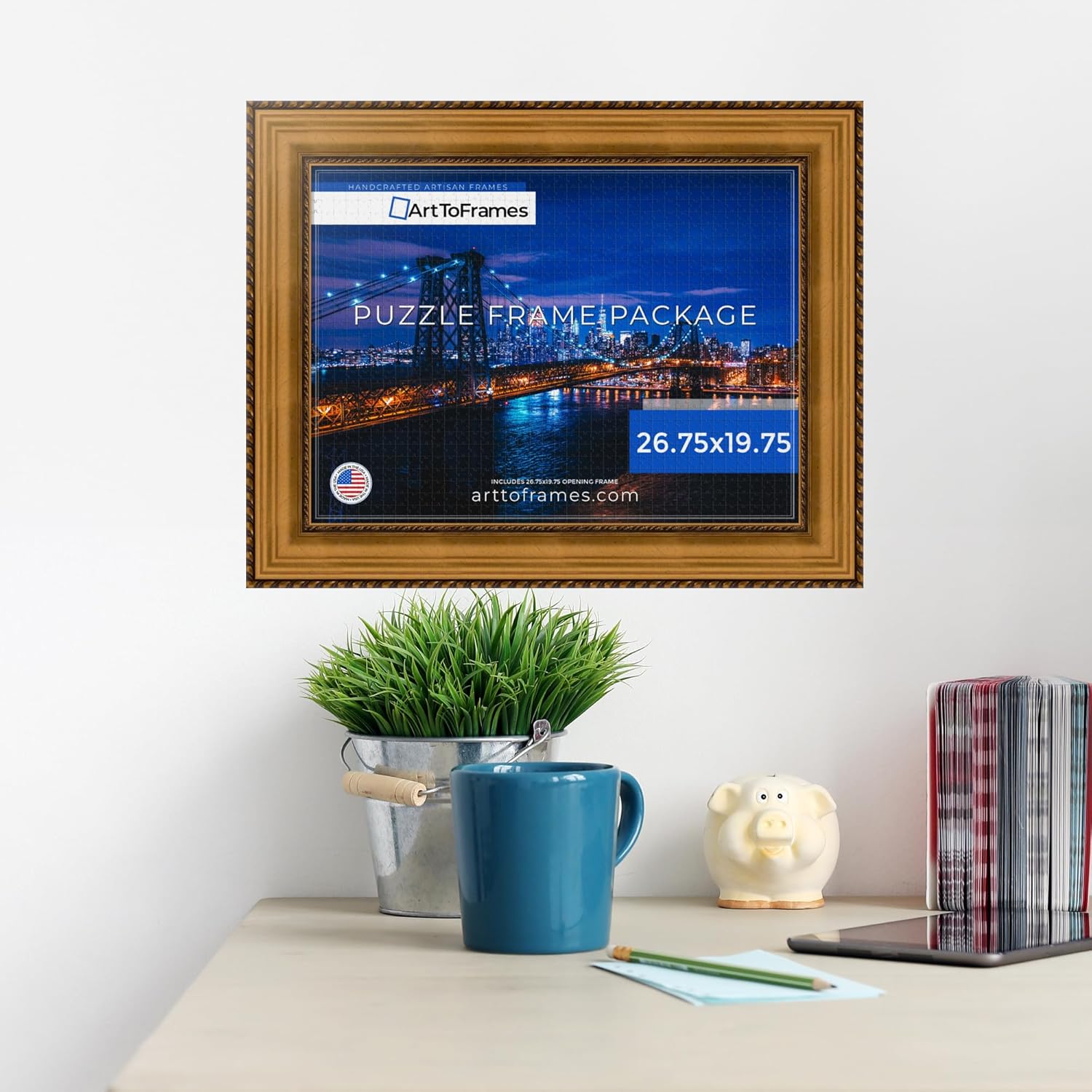 ArtToFrames 26.75x19.75 INCH/68x50 CM Multi Frame for 1000 piece Puzzles.This 3.50 Inch Custom Wood Puzzle Frame is Other - Comes with Economy Acrylic (Puzzle5167-26.75x19.75)