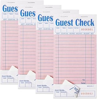 ZPARIK 4 Pack Pink Guest Checks for Servers - 50 Sheets Each Waiter Note Pads, 200 Total Restaurant Order Tickets