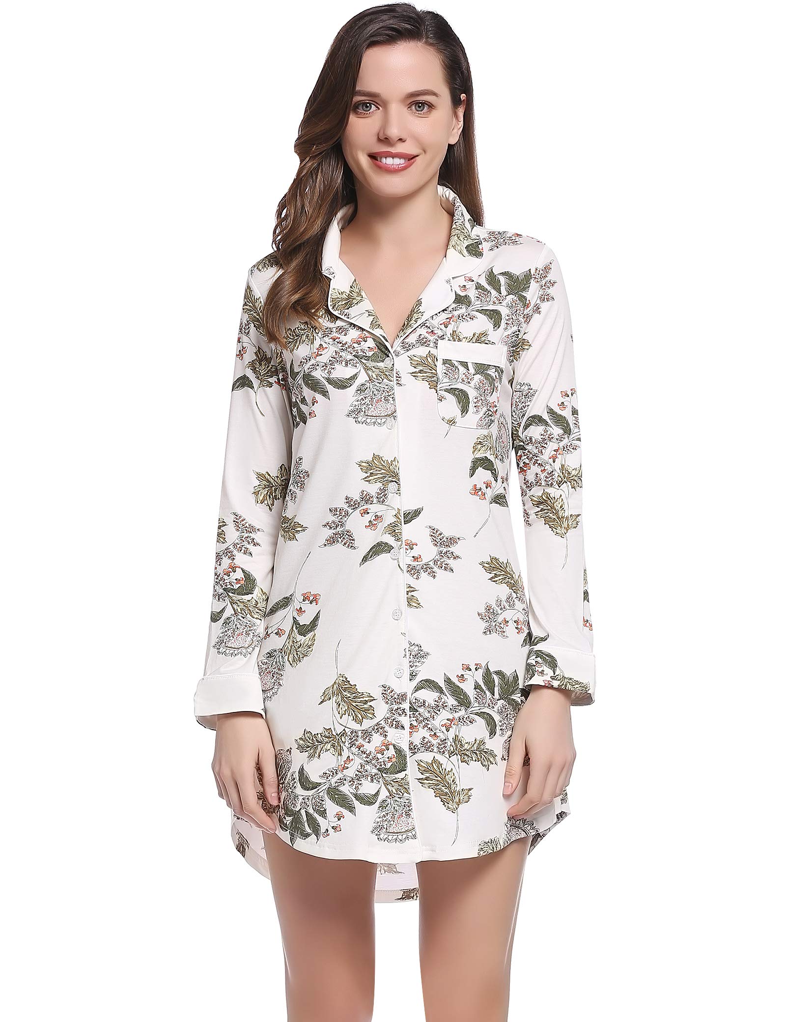 Amorbella Women's Maple Leaf Bamboo Nightdress Lightweight Nightshirts Knee Length Nightgown