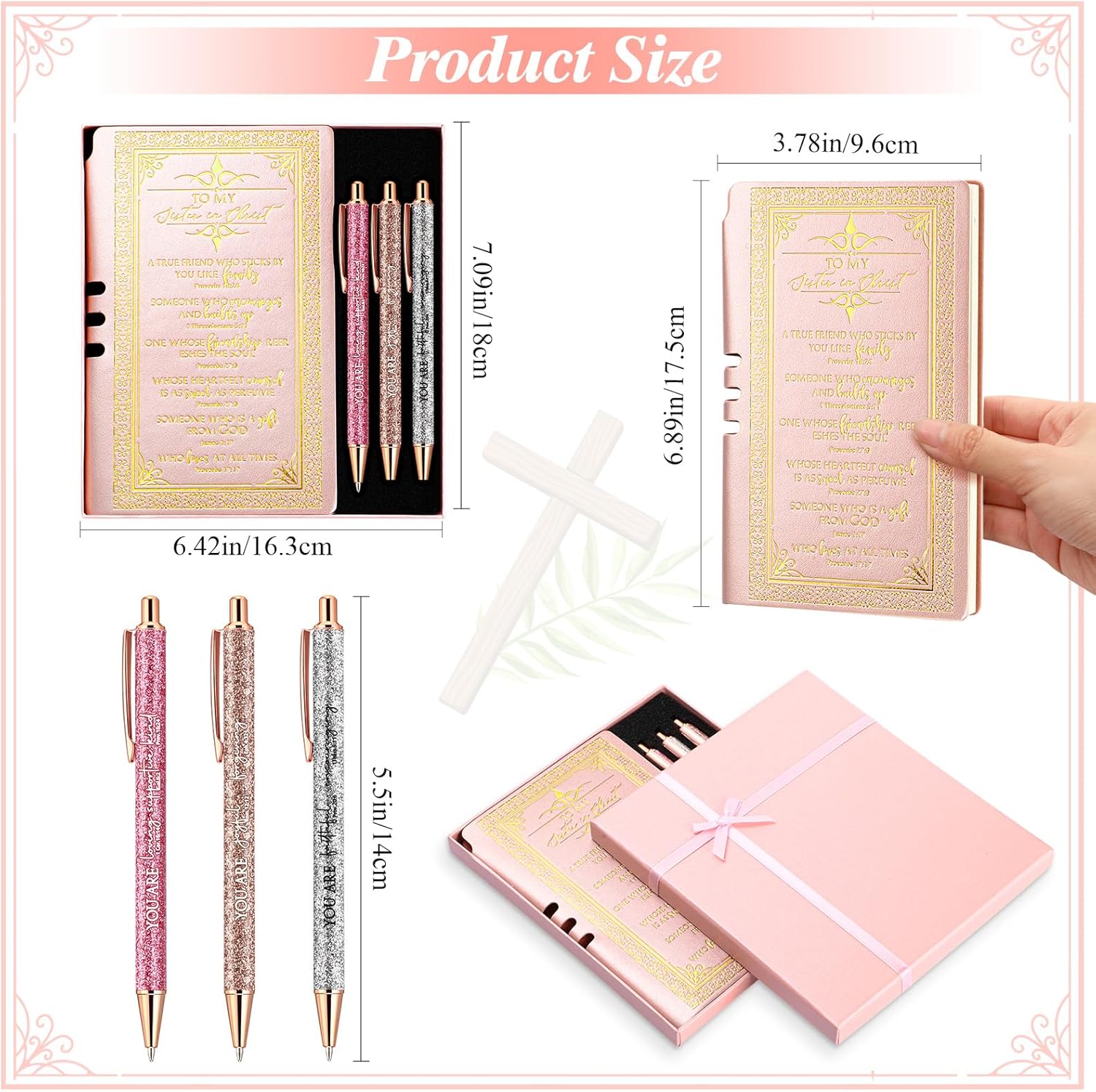 5 Pcs Christian Serenity Prayer Journal with Pens Religious Notebook Pens and Gift Box for Women's Day Church Sunday School Social Worker Gifts(Pink) - Image 3