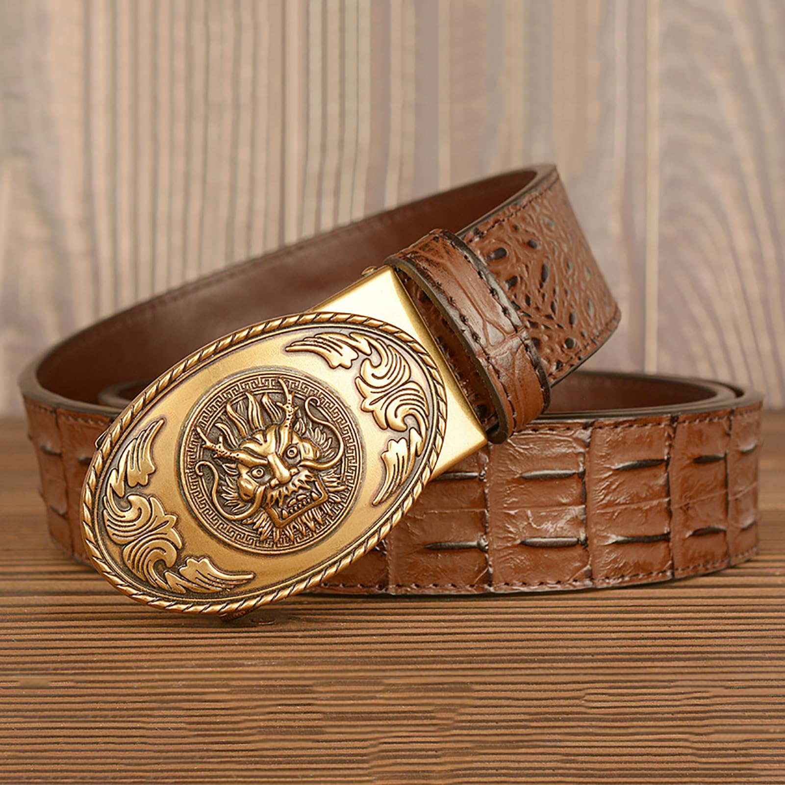 pasek, Paski damskie i męskie, klamra z głową smoka, paski ze skóry naturalnej, w stylu western, do jeansów, szerokość 3,5 cm
