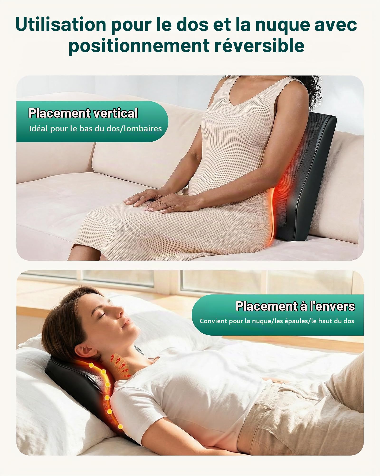 Snailax Shiatsu Masseur du bas du dos avec chaleur, masseur du dos et du cou avec chaleur profonde, coussin de massage 4D pour le bureau et la maison, cadeaux pour homme et femme