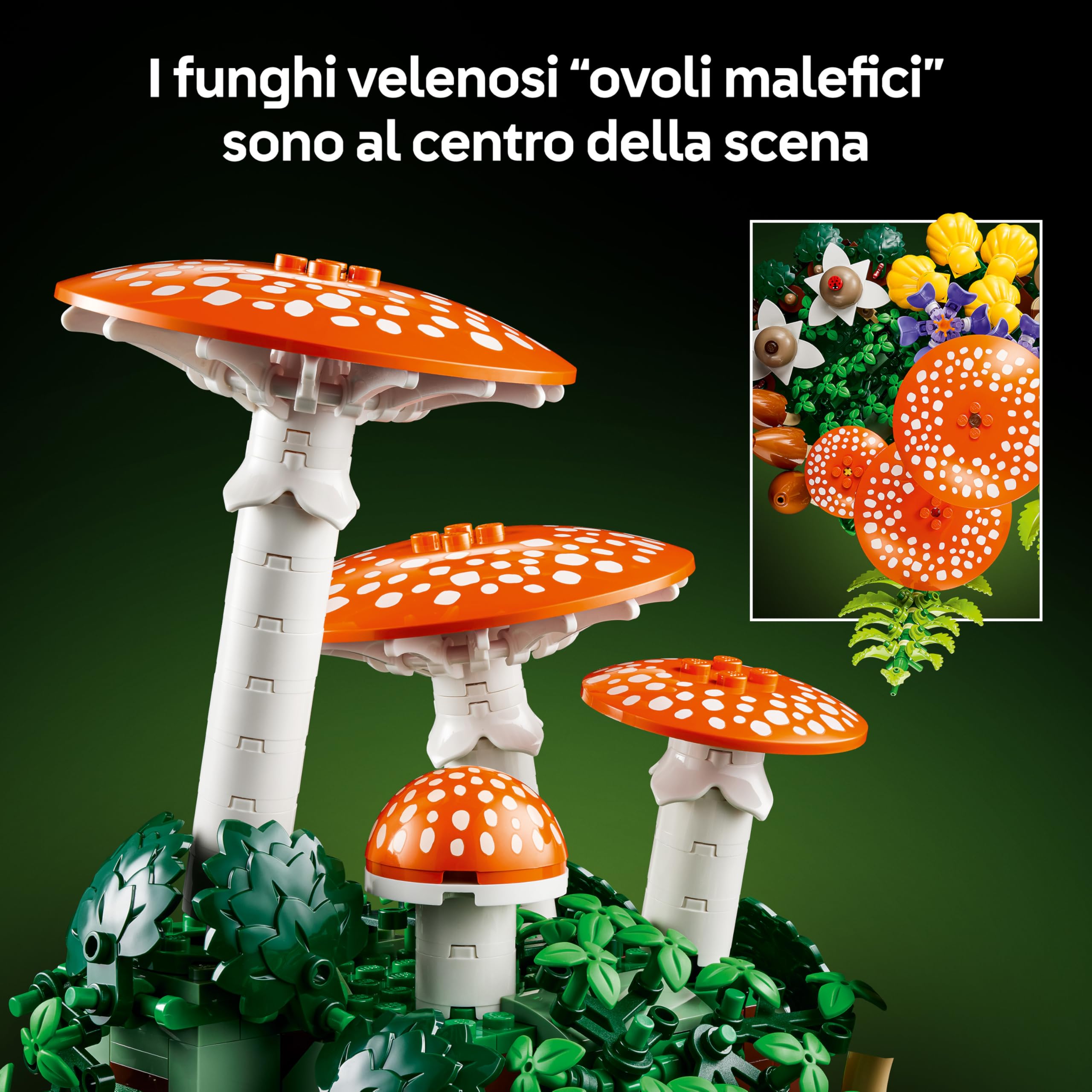LEGO Botanicals Funghi del Bosco - Set di Piante Artificiali per Adulti con un Fungo Velenoso e Fiori Finti - Decorazione per la Camera da Letto o per il Soggiorno - Idea Regalo Fai da Te - 11505