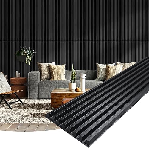 STICKGOO Paquete de 12 paneles de pared con listones, madera sintética, 12 x 48 pulgadas, paneles de pared 3D para despegar y pegar, paneles de