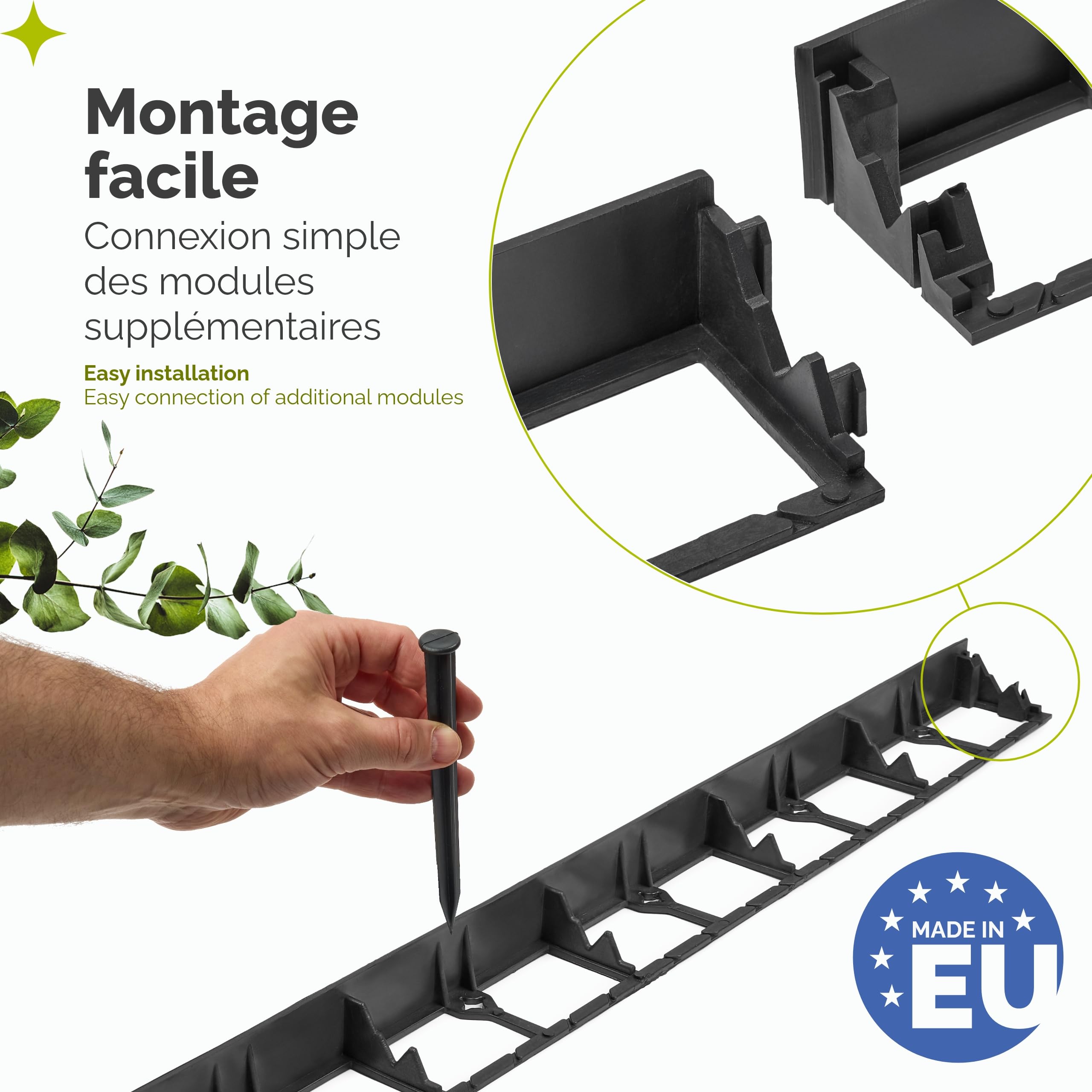 Garronda Bordure de Jardin 24 m, Bordurette Flexible Plastique Noir 5,8 cm avec 100 Piquets, Délimitation Pelouse Massifs Potager, GD-0157
