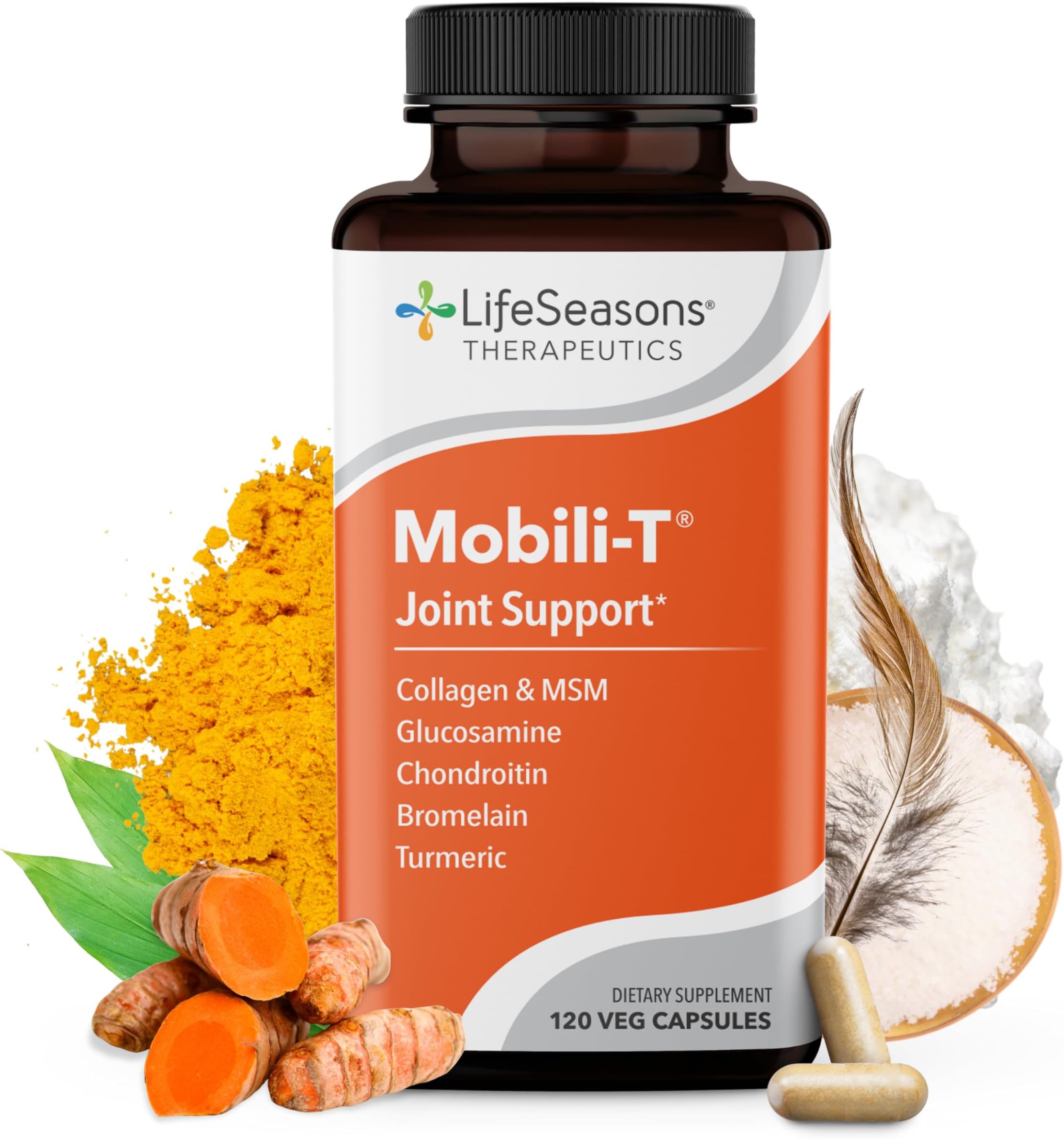 LifeSeasons Mobili-T - Joint Support Supplement - Reduces Aches & Discomforts - Increase Range of Motion - Rebuild Tissue & Cartilage - MSM Chondroitin Collagen Glucosamine & Turmeric - 120 Capsules