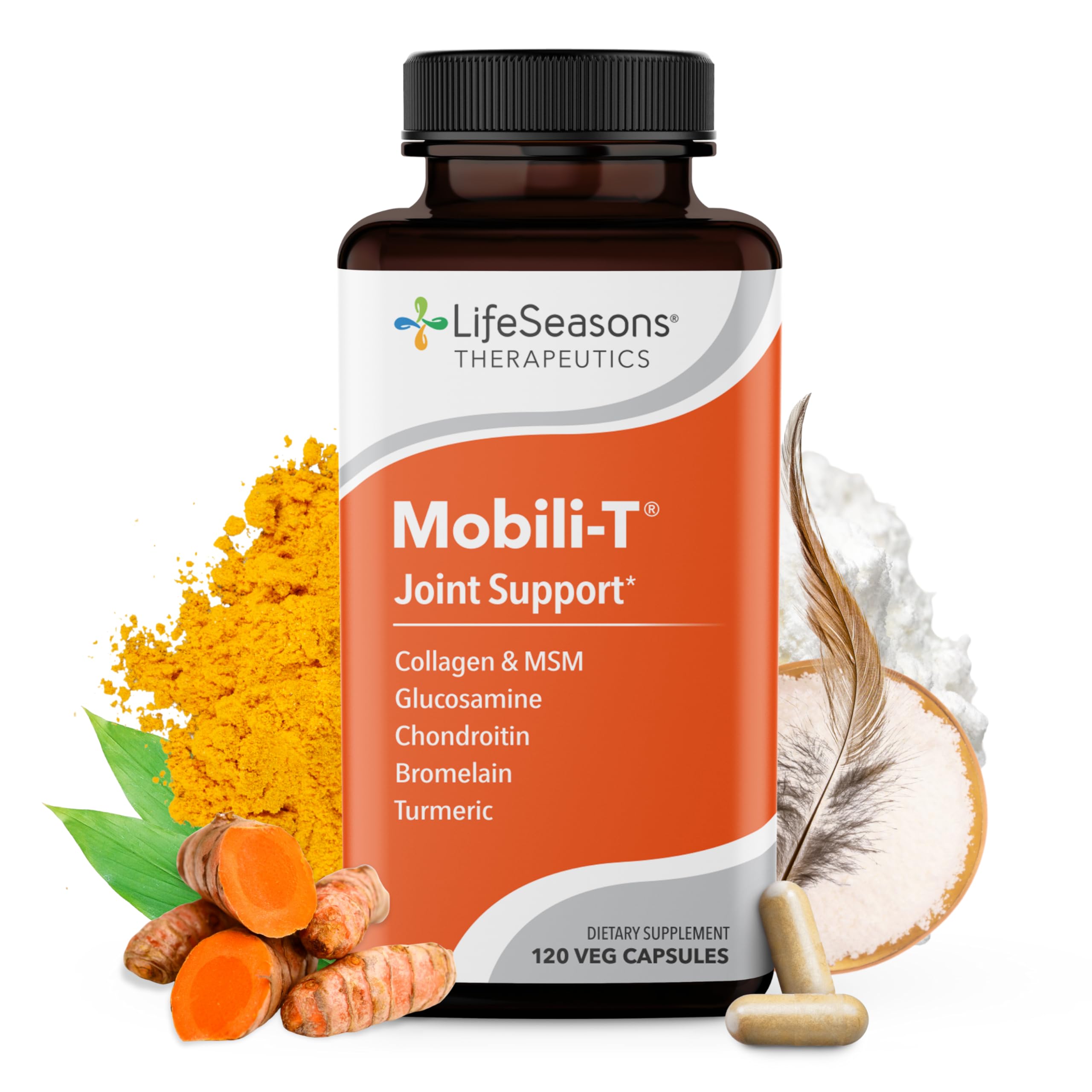 LifeSeasons Mobili-T - Joint Support Supplement - Reduces Aches & Discomforts - Increase Range of Motion - Rebuild Tissue & Cartilage - MSM Chondroitin Collagen Glucosamine & Turmeric - 120 Capsules