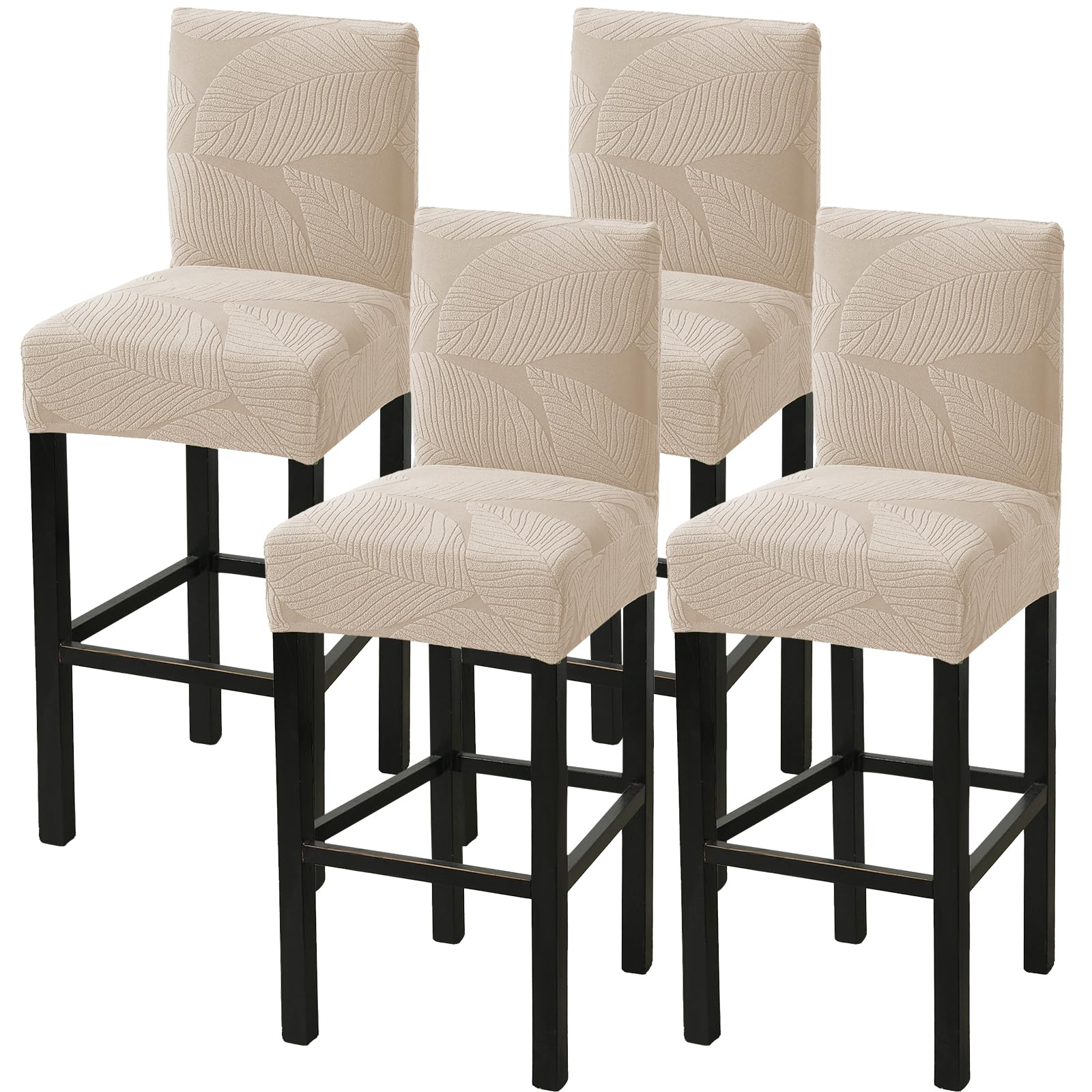 HAOYONG Bar Stool Covers, Stretch Counter Stool Pub Chair Slipcover Washable Counter Height Chair Covers for Kitchen Dining Room Cafe Set of 4 (Beige)