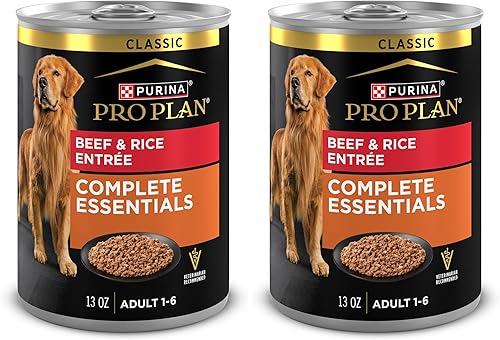 Miniatura 10 de Purina Pro Plan Alimento en paté húmedo para perros, con alto contenido de proteínas, plato principal de carne de res y arroz (12 latas) 13 onzas -