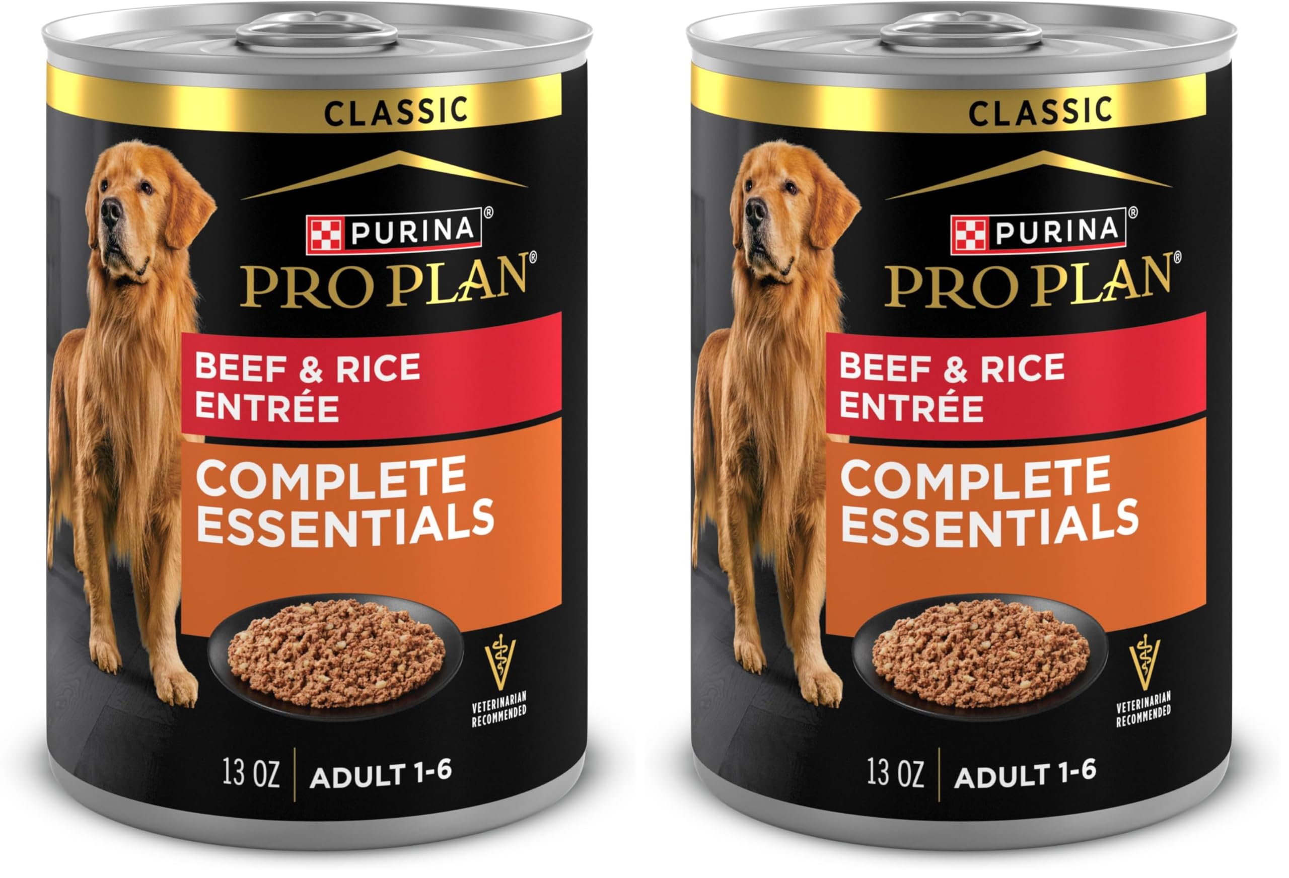 Purina Pro Plan Complete Essentials Classic Pate Dog Food,Beef and Rice Entrée - 13 oz. Cans,(Pack of 24)