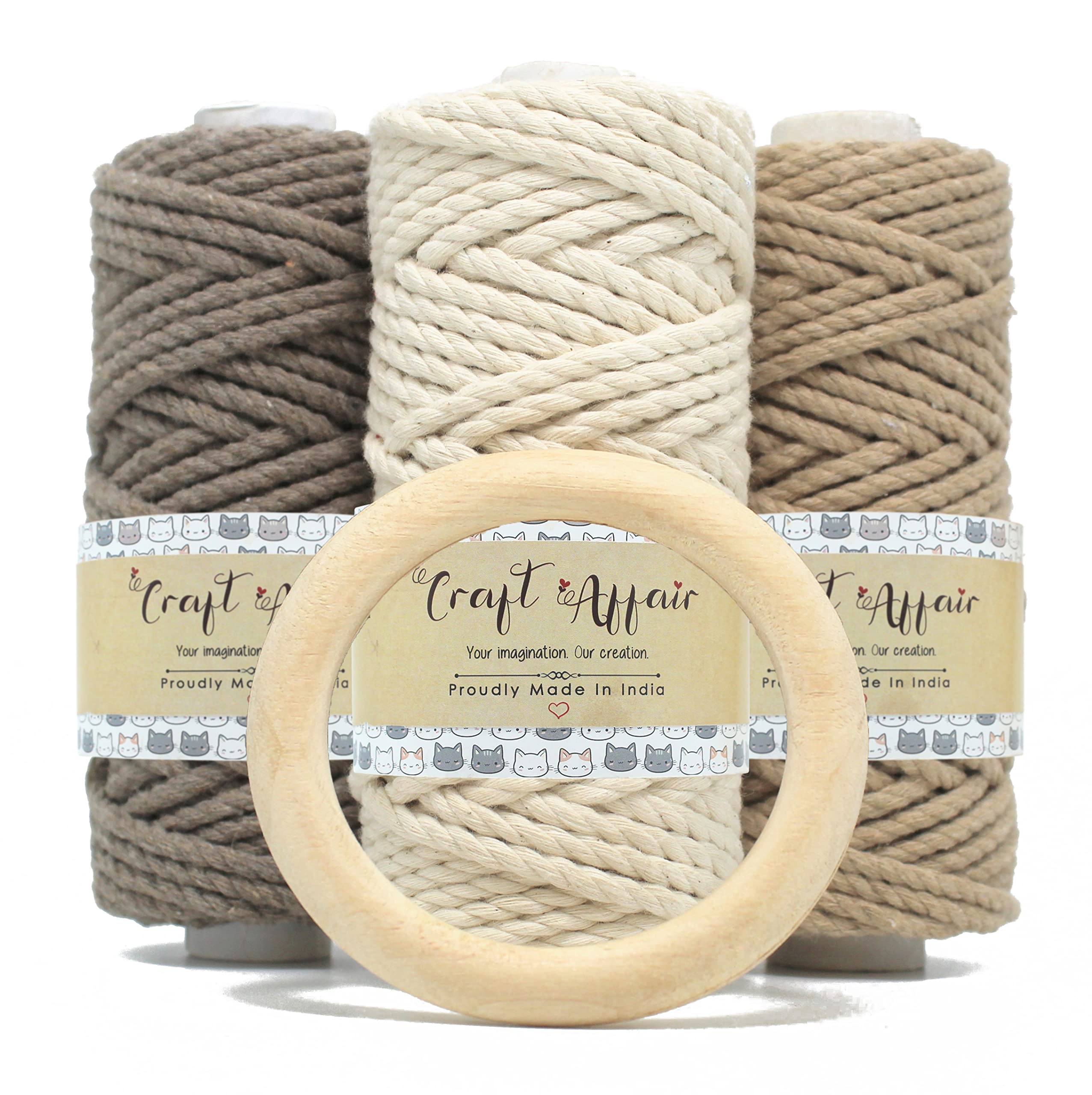 Craft Affair | 3Ply Twisted Marame (Each Color 10 Meter, 3mm) | for Craft, DIY, Art - Stone, Off White, Beige-image-5
