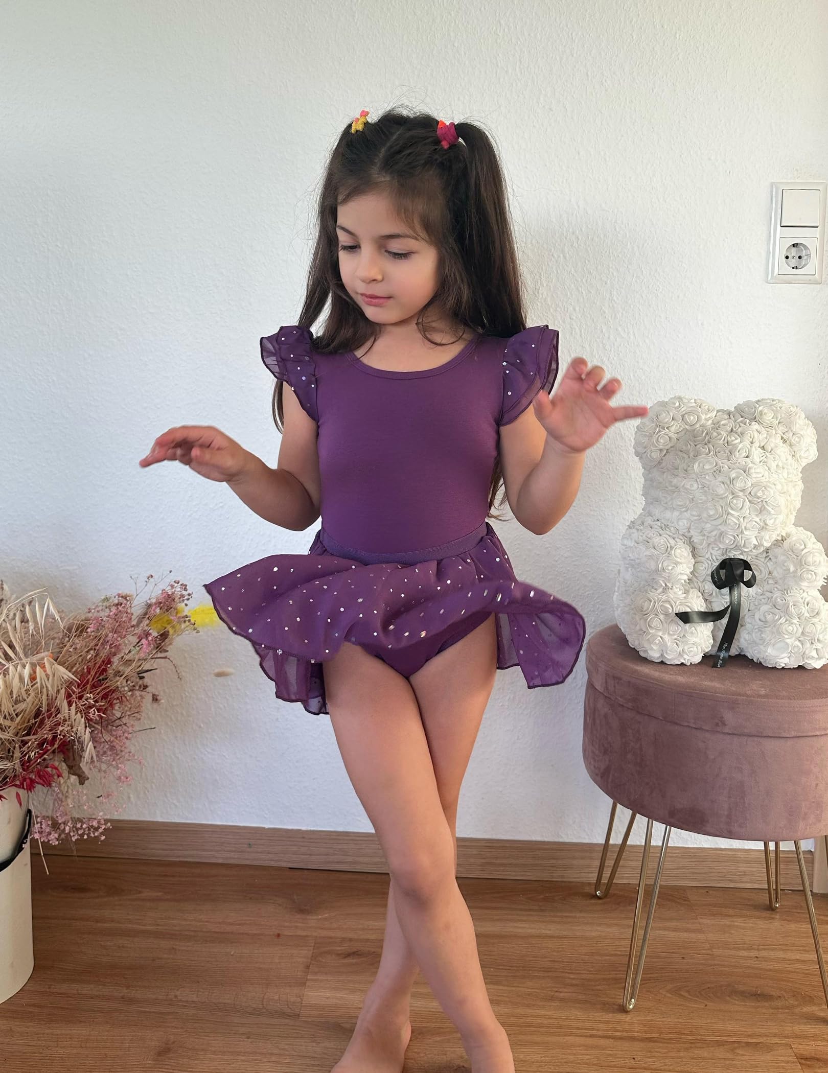 Arshiner Robes de Danse Fille Vêtements Ballet 2-9 Ans D'été Robe De Ballet Coton Robe Danse Enfants Deux Pièces avec Jupe Tutu