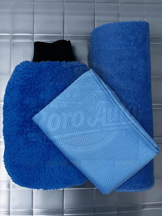 Alpler Mavi Mikrofiber Yıkama & Kurulama Seti Yıkama Eldiveni Cam Bezi Kurulama Havlusu