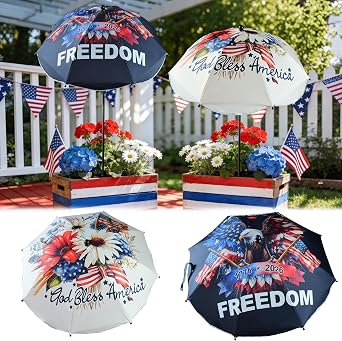 Voccos Flower Plant Umbrellas for Outdoor Plants 50inch Higher 26inch Canopy Adjustable Angles Plant Shade Umbrella Sturdy for Potted Plants Garden Bed Flower Pot Flower/ 4th of July/Bald Eagle