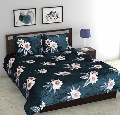 Cloth Fusion Fleece Winter King Size Woolen Warm Double Bedsheet with 2 Pillow Covers - 228x269 cm, Multi-Coloured