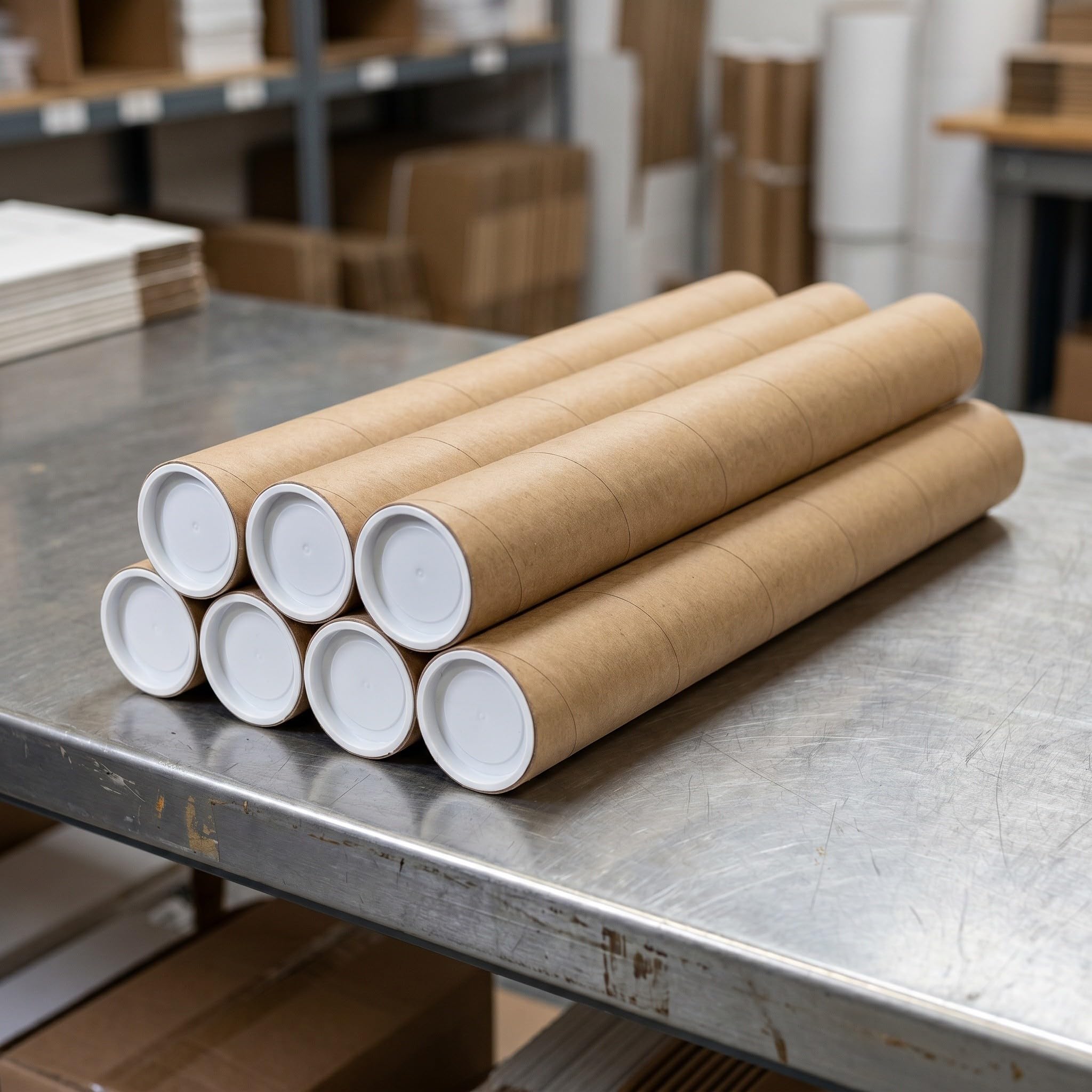 8 tubi di cartone kraft con tappi in plastica, cilindri rinforzati 40x5 cm per spedizioni di disegni tecnici e poster