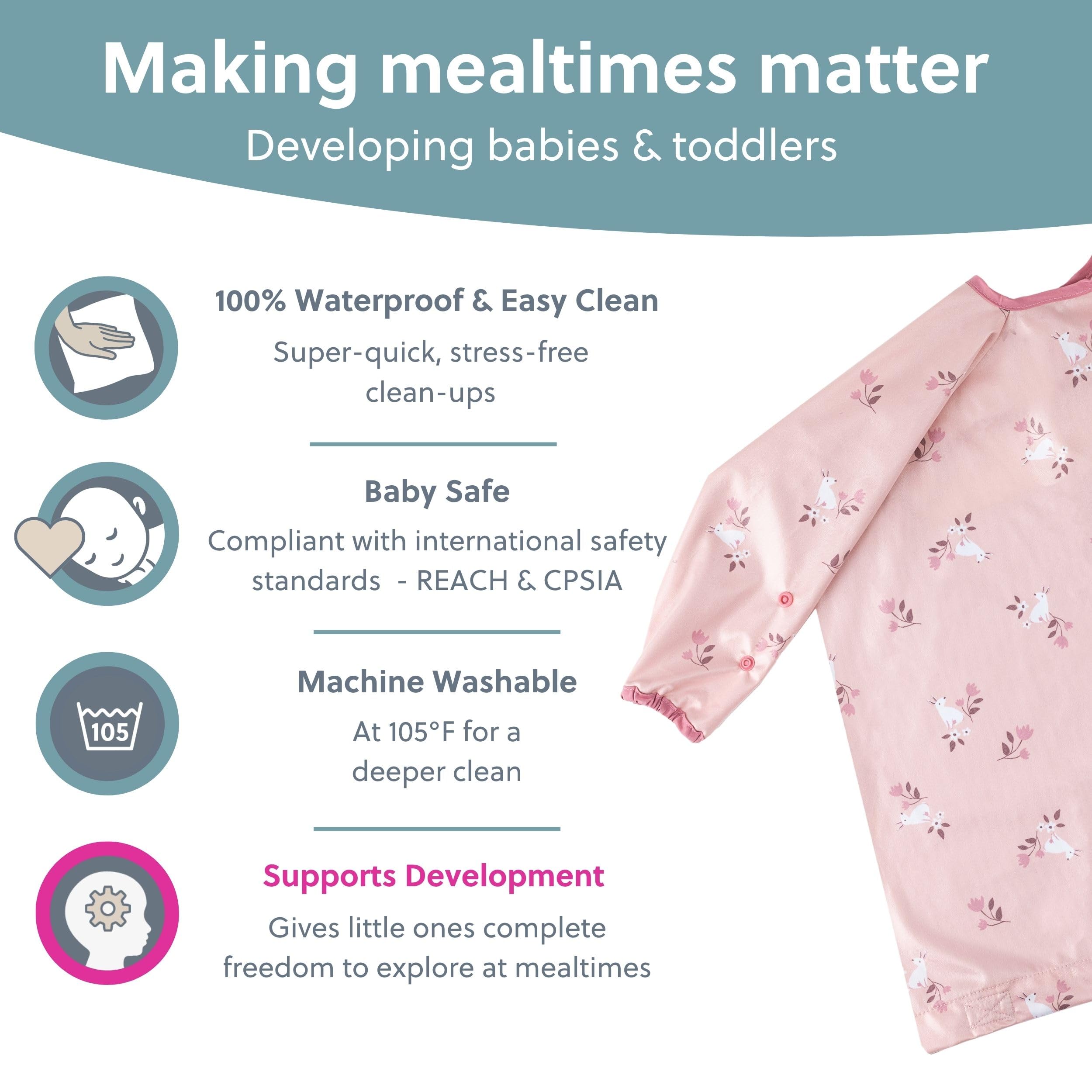 BIBaDO - Long Sleeve Baby Bibs - Babies & Toddlers 6-36 Months - Coverall Weaning Bib - Easy Wipe Clean & Soft Fabric - Attach to Highchair & Tables - Waterproof - Machine Washable — view 4