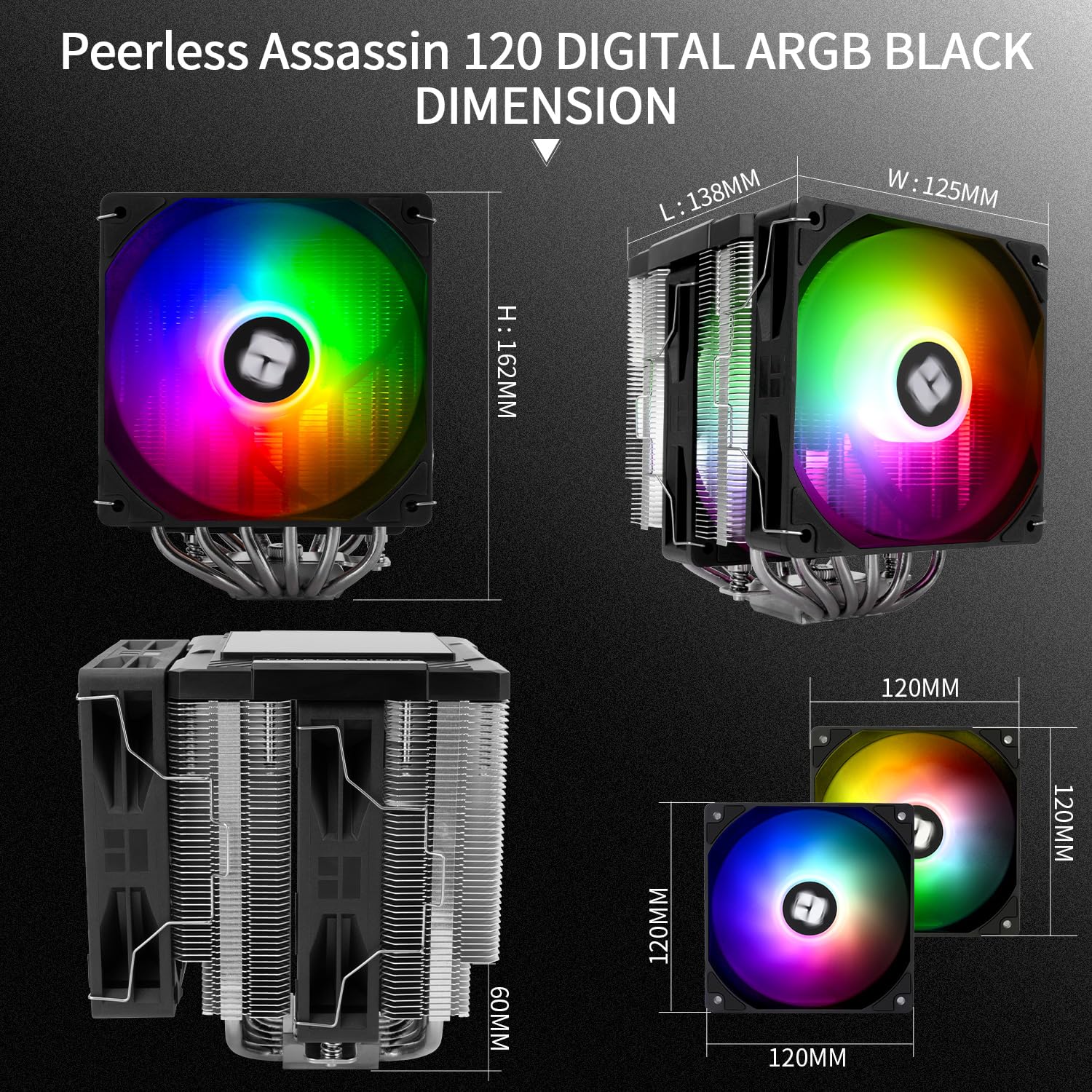 Thermalright Peerless Assassin 120 Digital ARGB Black CPU Cooler, Double Towers and Double Fans Cooling, CPU Air Cooler, Digital Screen Top Cover, for AM4/AM5,Intel LGA1851/1700/115X/1200