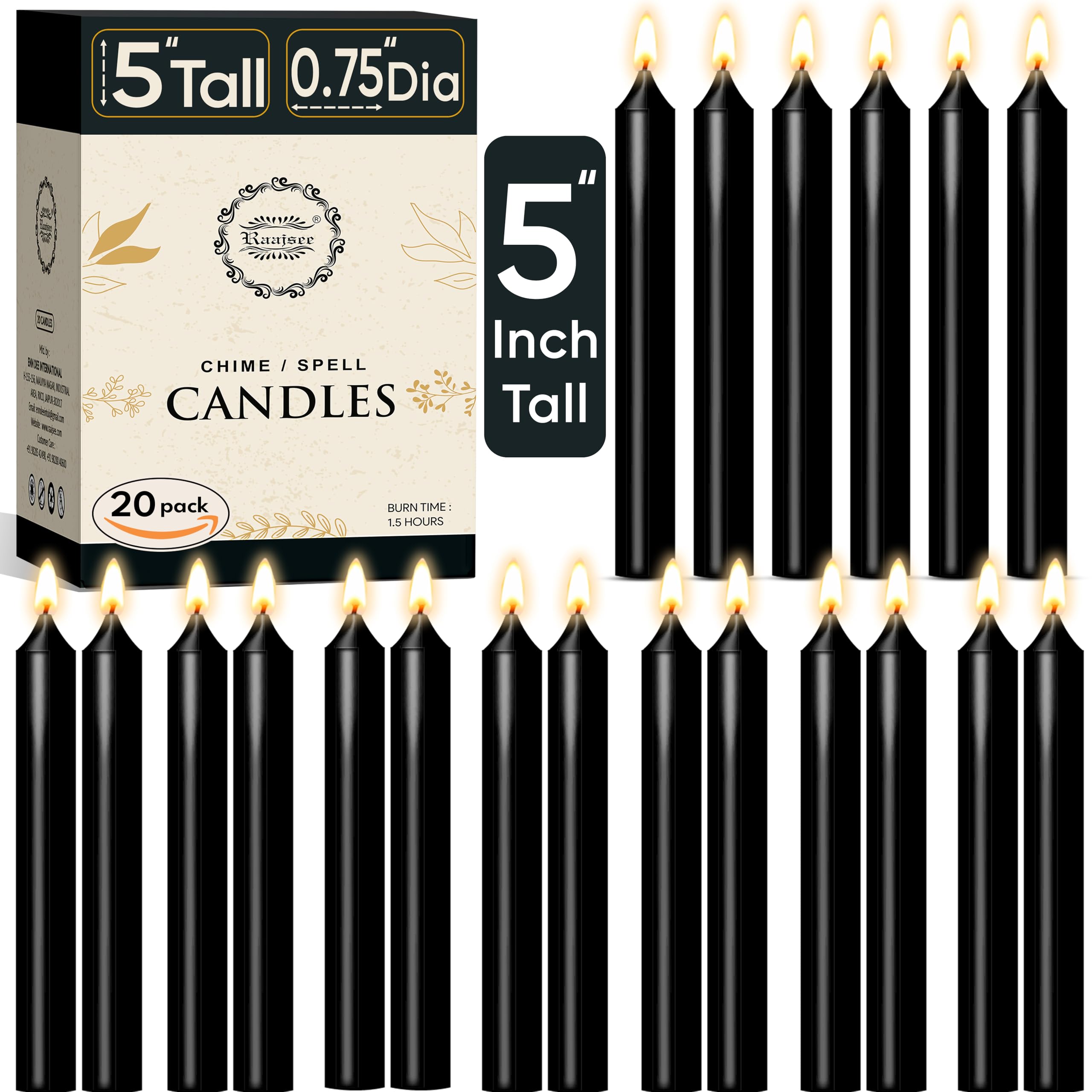 Photo 1 of Raajsee Mini Taper Candles - Black, Pack of 20