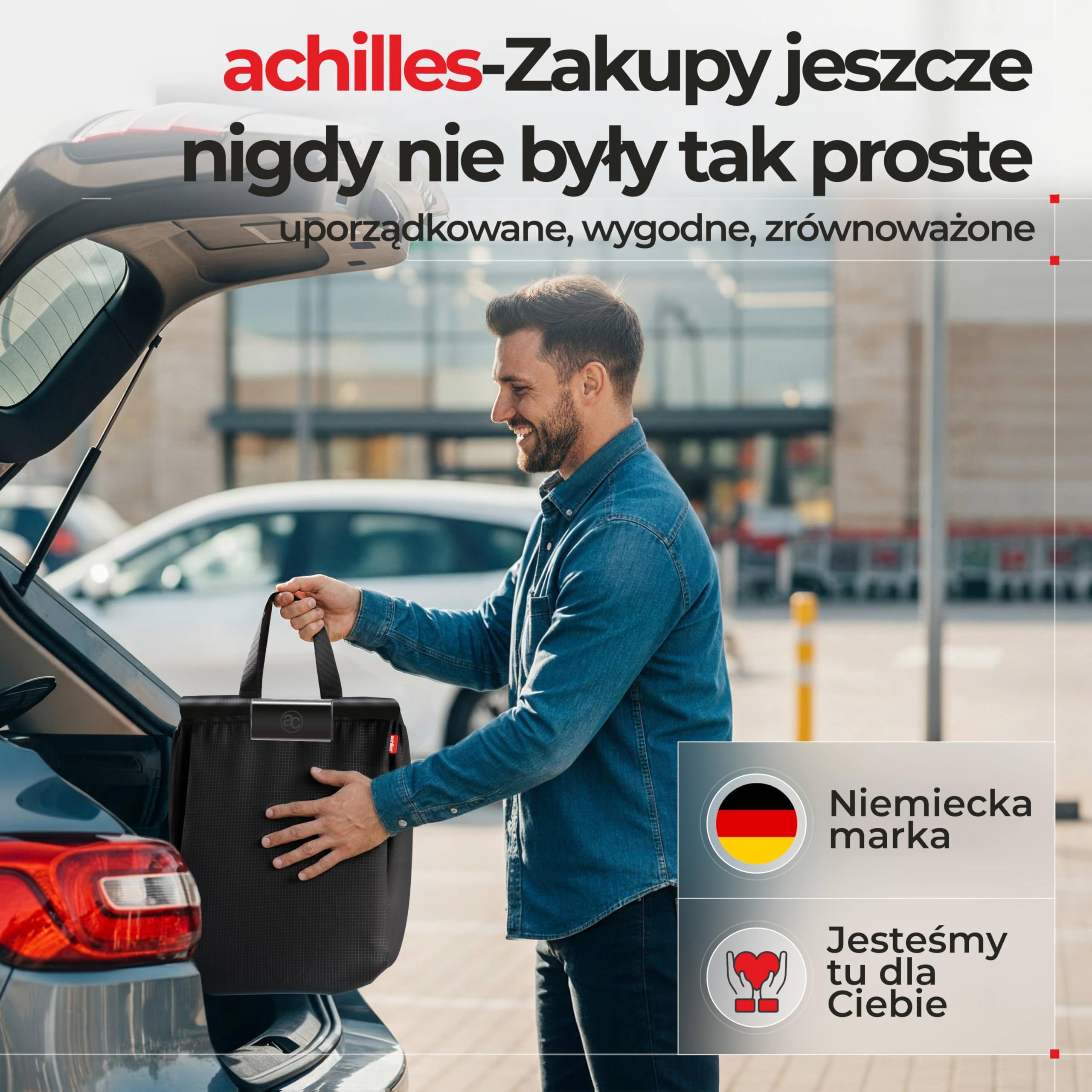 achilles Torba do wózka na zakupy, składana, do zawieszenia, torba na zakupy, 54 cm x 35 cm x 39 cm, czarny, 54x35x39cm
