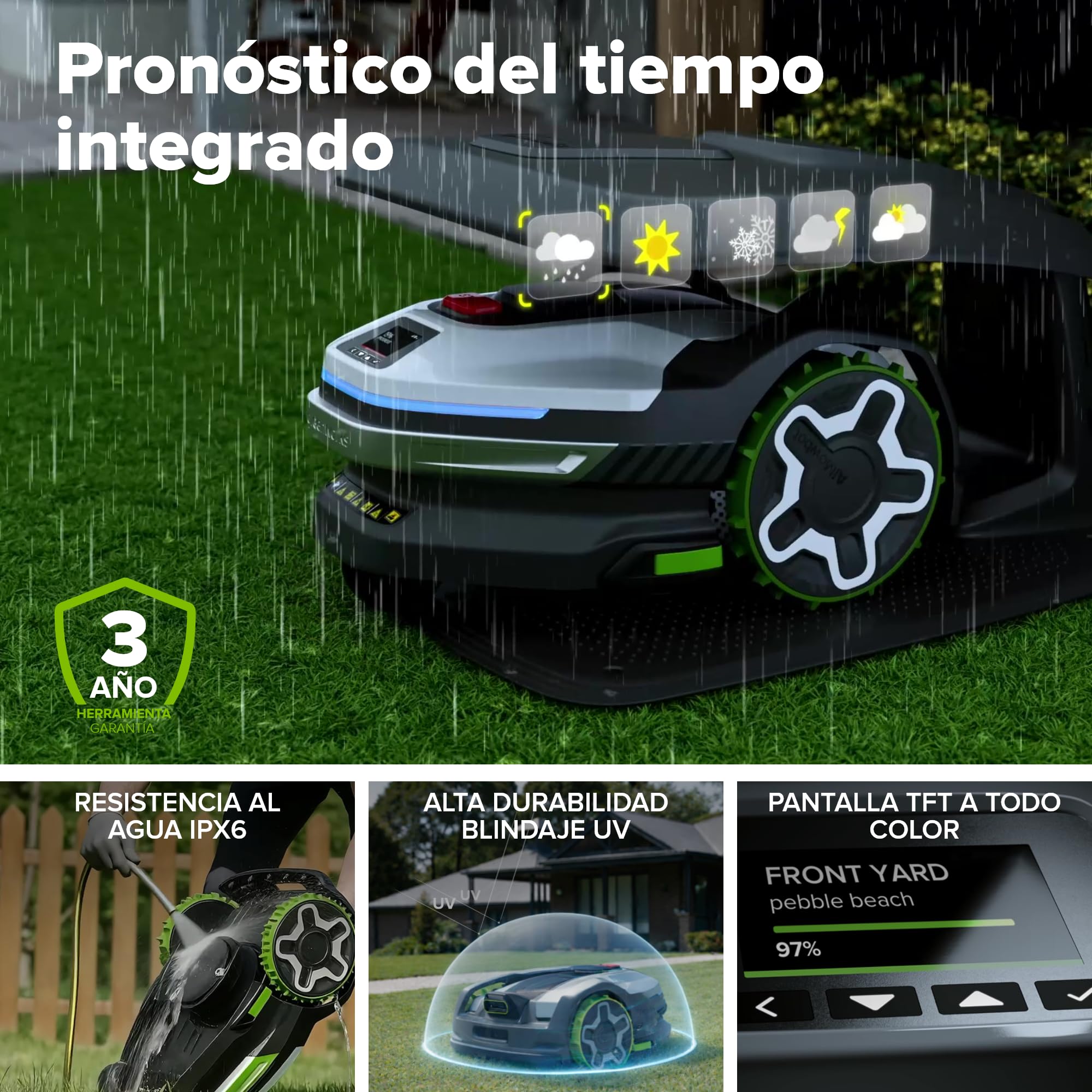 Greenworks C8 Vision+RTK – Cortacésped Robot sin Cable hasta 800 m², Mapeo Automático, Detección de Obstáculos 3D-ToF (Día y Noche), Gestión Multi-Zona Vía App, Garantía del Fabricante 3 Años