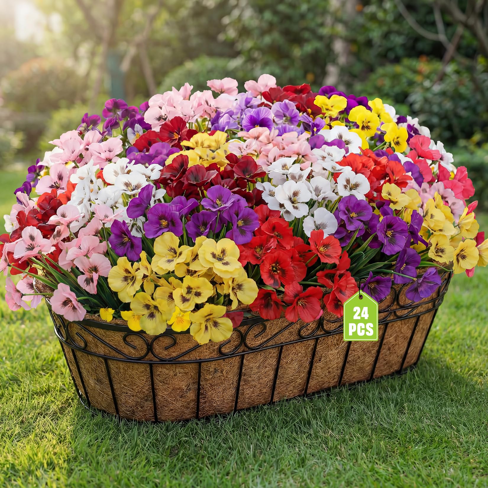 Photo 1 of HUITEM 24 Pcs Artificial Fake Pansy Flowers for Outdoor, Silk Faux Pansies Uv Resistant Faux Outdoor Flowers, Spring Flowers for Planter Front Door Porch Yard Patio Window Box Home Decor (6 Color)