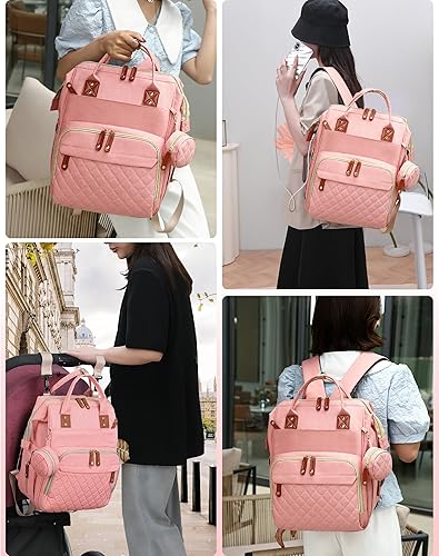 Miniatura 7 de Bolsa de pañales con cambiador, mochila impermeable 3 en 1 para pañales para bebé con cambiador plegable, mochila de viaje grande para bebé, niña