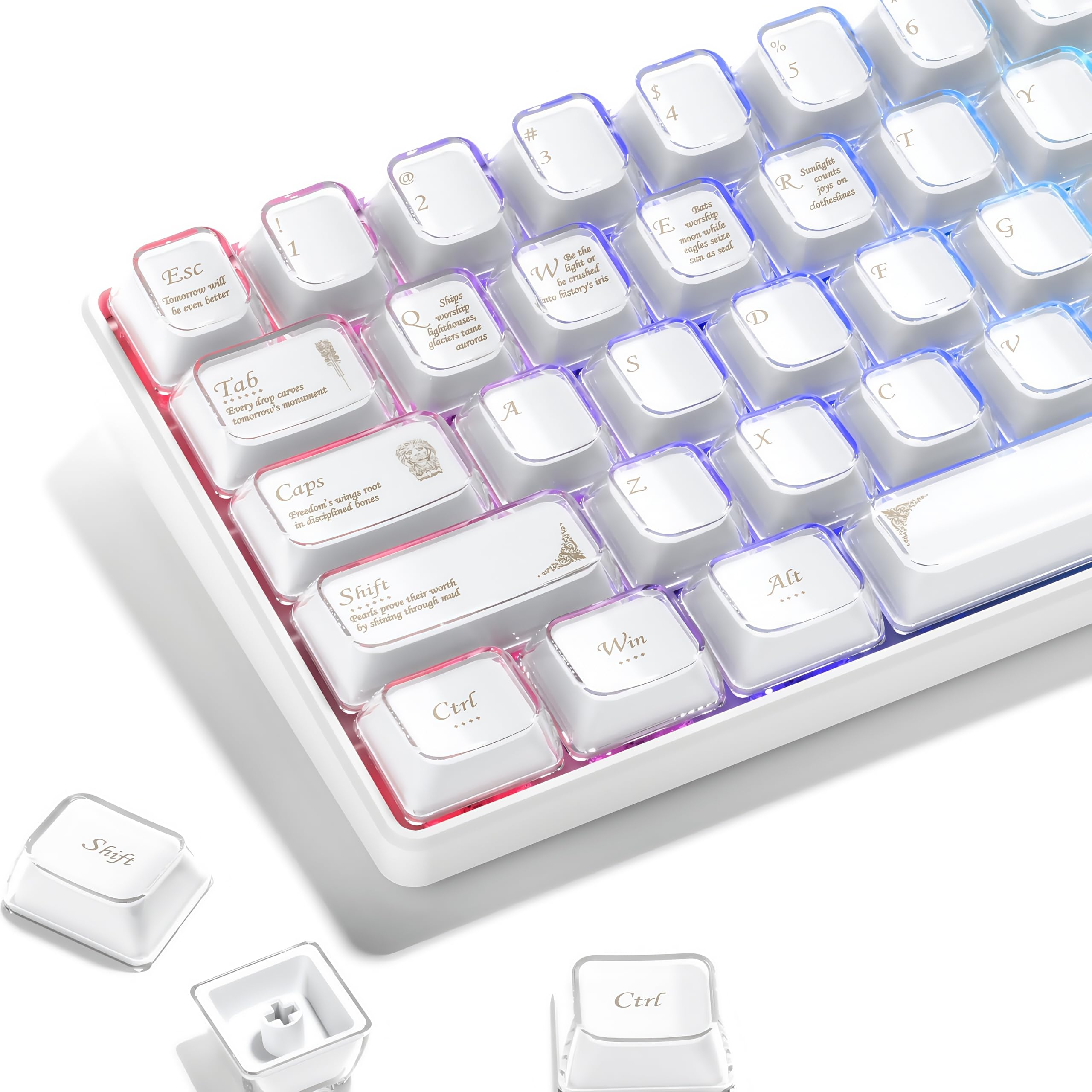 dagaladoo Clear keycaps,Transparent Keyboard keycaps,Jelly Key caps Set,Shine Through keycap，Cherry Profile Keyboard caps for Mx Switches Mechanical Keyboard(White Jelly)