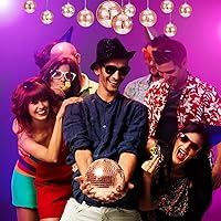 Vista 5 de WILLBOND Paquete de 12 bolas de espejo de discoteca con anillo para colgar para decoraciones divertidas de fiesta de discoteca retro, efecto