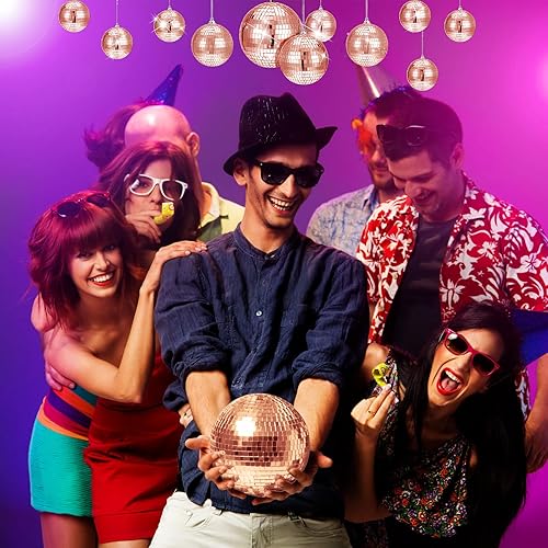 Miniatura 5 de WILLBOND Paquete de 12 bolas de espejo de bola de discoteca con anillo para colgar divertidas decoraciones de fiesta de discoteca retro, efectos de