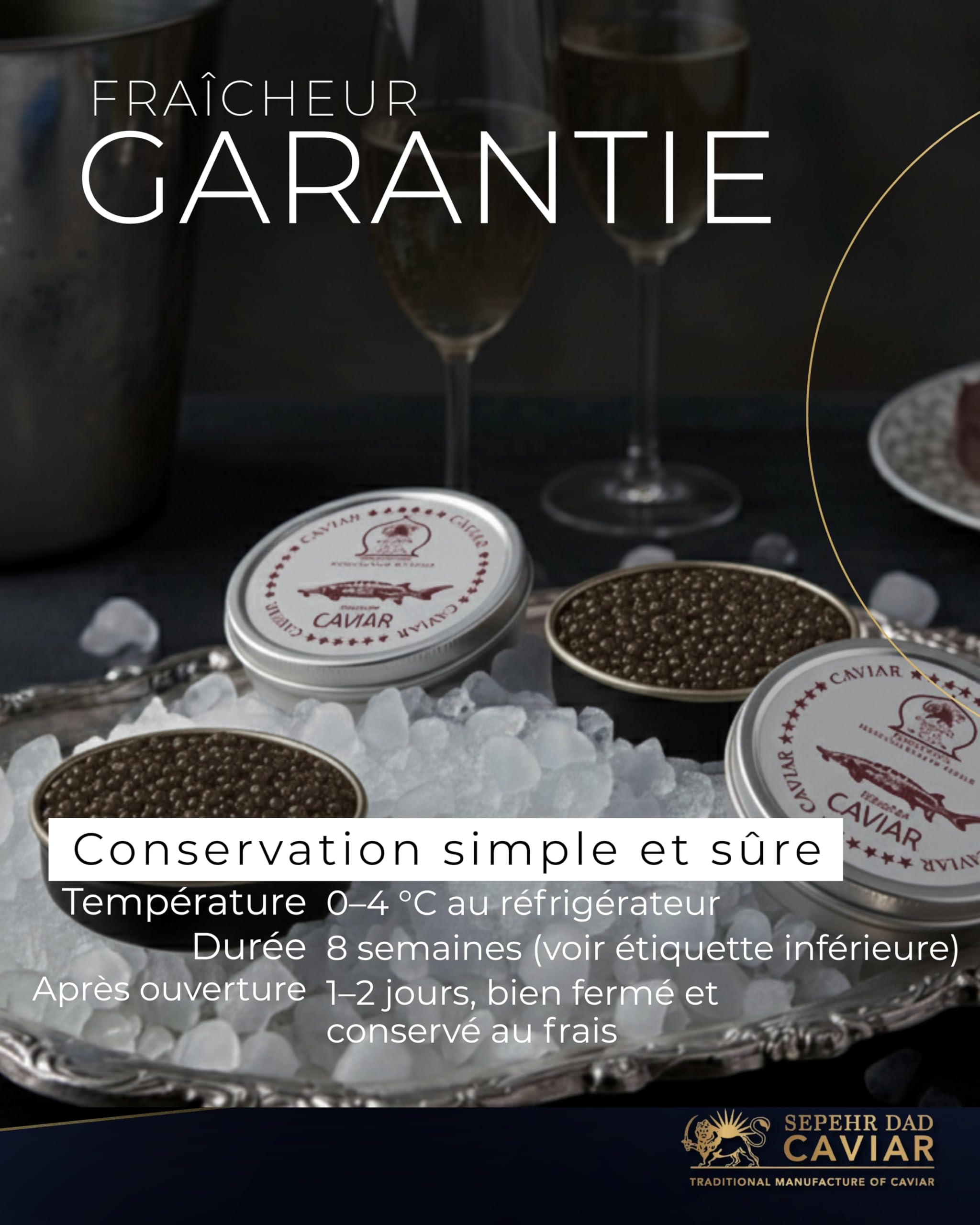 Sepehr Dad Caviar de Sibérie | Caviar d'esturgeon de Sibérie | Elevage UE | 250g