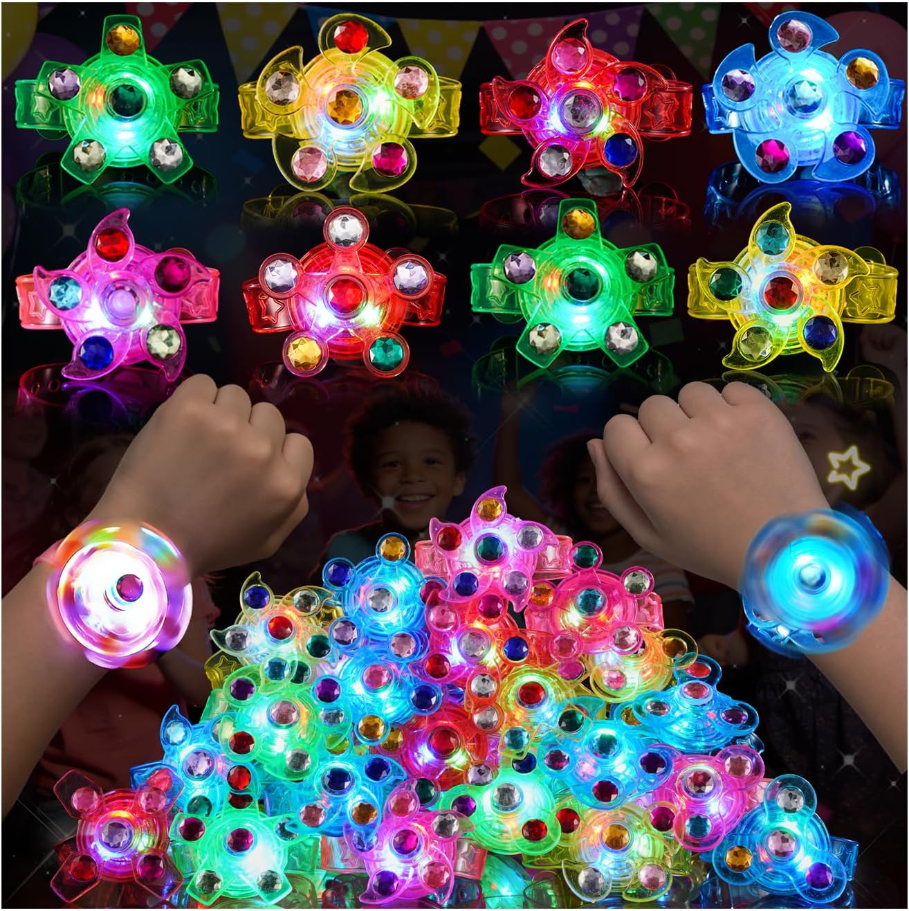 24 Pack LED Fidget Spinner Bracelets - Glow in The Dark Party Favors for Kids 4-8 8-12, Bulk Classroom Treasure Box Toys, Goodie Bag Stuffers, Birthday Return Gifts, Carnival Prize