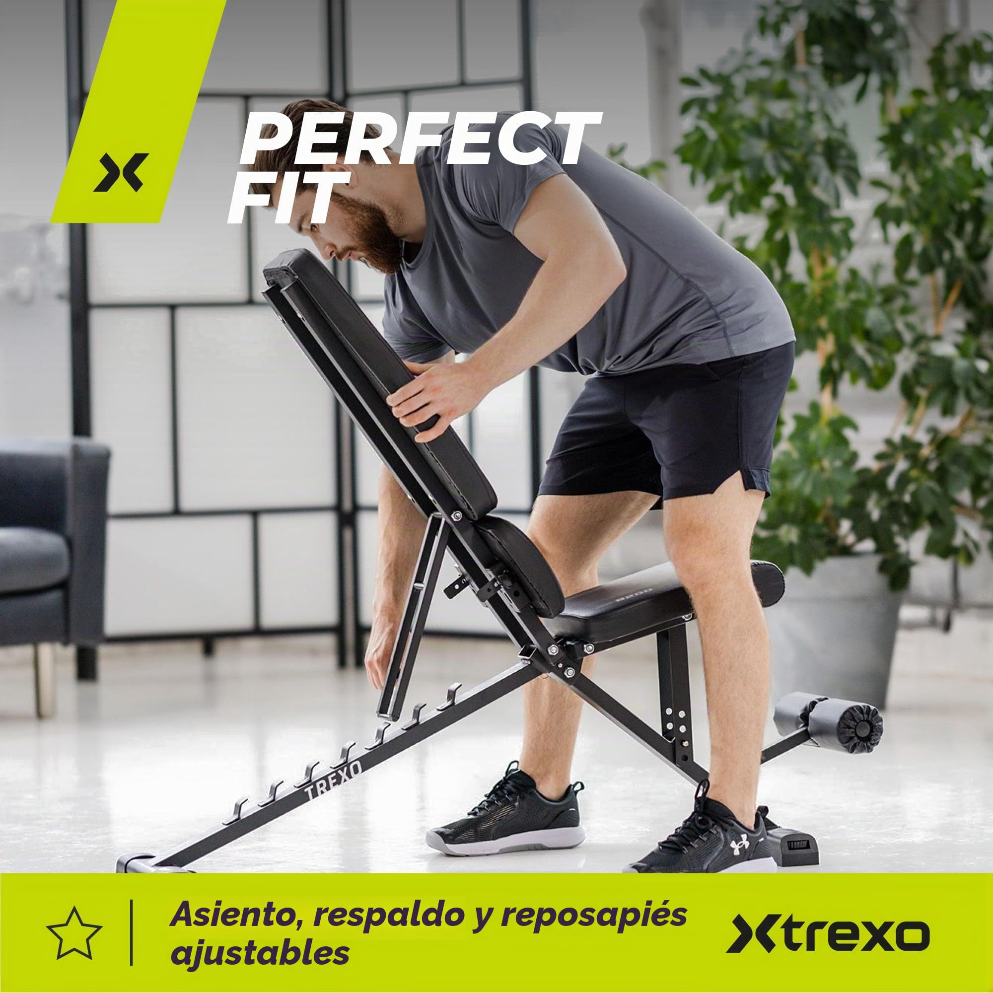 TREXO Banco Musculación Multifuncional | Banco de Musculacion con Ajustable Construcción de Acero | Carga Máxima de hasta 150/300 kg Banco de Pesas per Gym y Ejercicio en Casa Negro