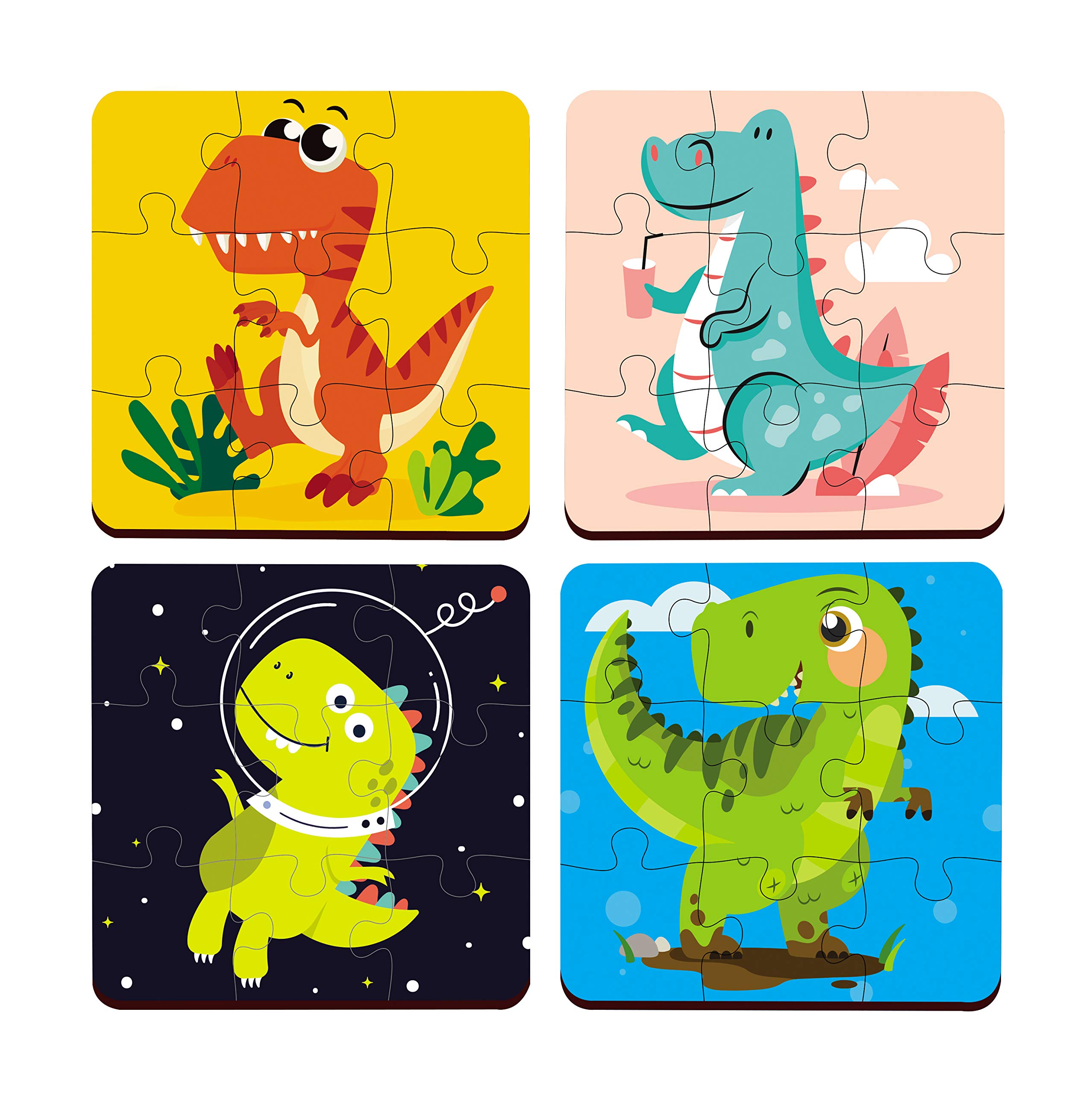 Webby 4 in 1 Dinosaur Wooden Puzzle Toy for Kids, Multicolor - Image 3