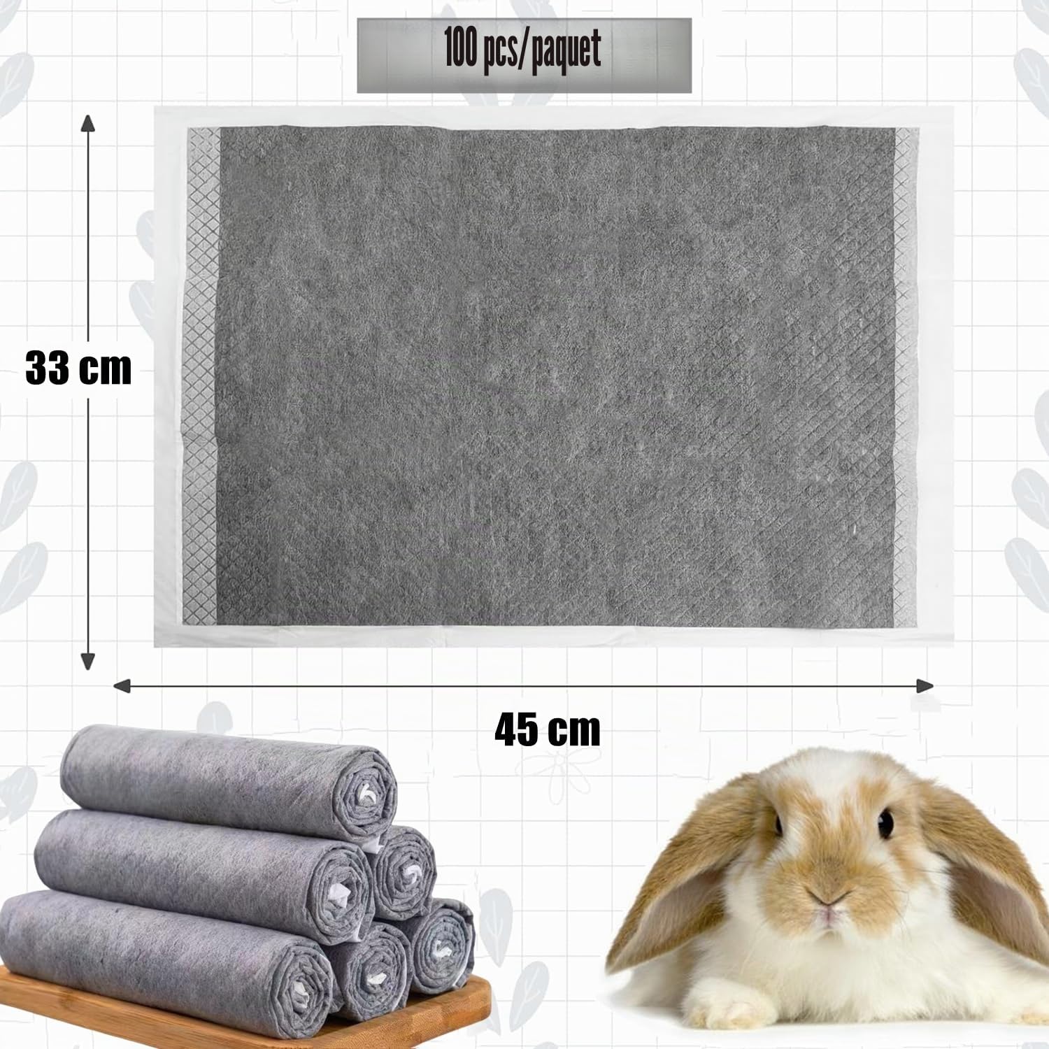 Lot de 100 Coussinets Jetables pour Lapin Tapis Hygiénique Absorbant pour Cochon d'Inde Tapis pour Cage Cochon d'Inde Doublure pour Petits Animaux Tapis Éducateurs pour Chiot Chat Hamster (45x33 cm)