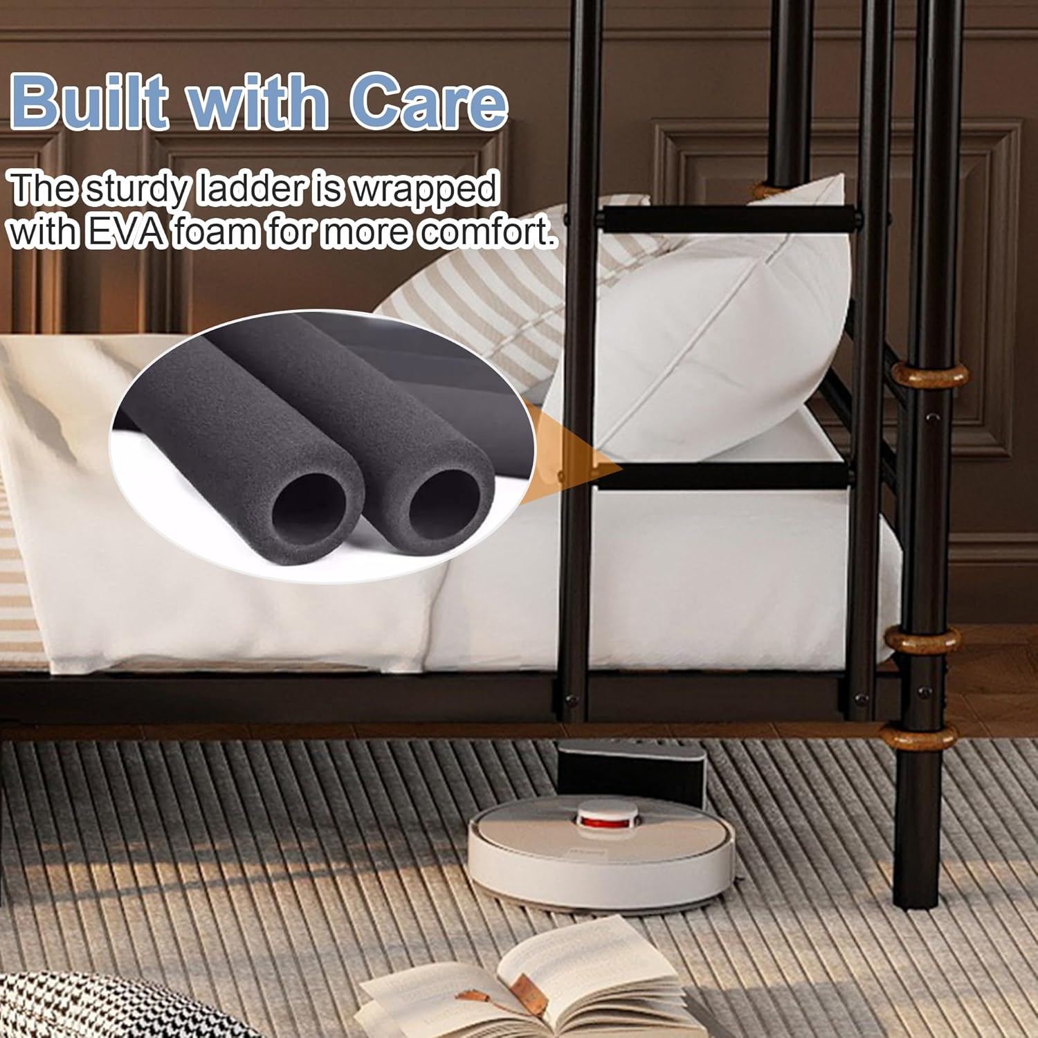 Quad Bunk Bed, Heavy Duty Metal 4 Bunk Beds for Kids with Ladders, Detachable Industrial L-Shaped Bunk Beds, Space Saving Design,Can Be Divided Into 3 Twin Beds, Black