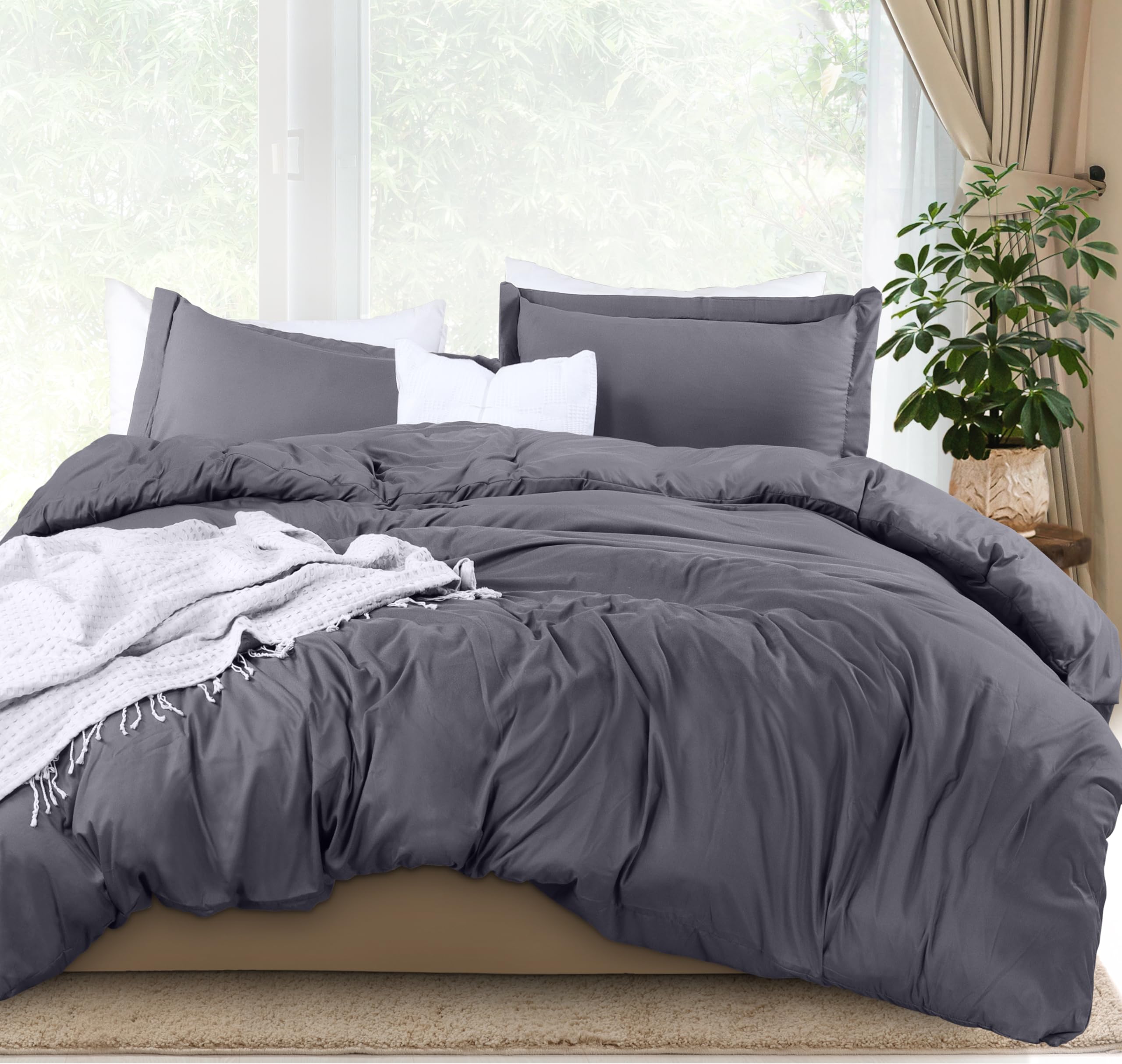 Utopia Bedding Duvet Cover King Size - 3 Piece with Zipper Closure - 1 Comforter Cover 104X90 Inches & 2 Pillow Shams 20X36 Inches (Grey) Comforter Not Included