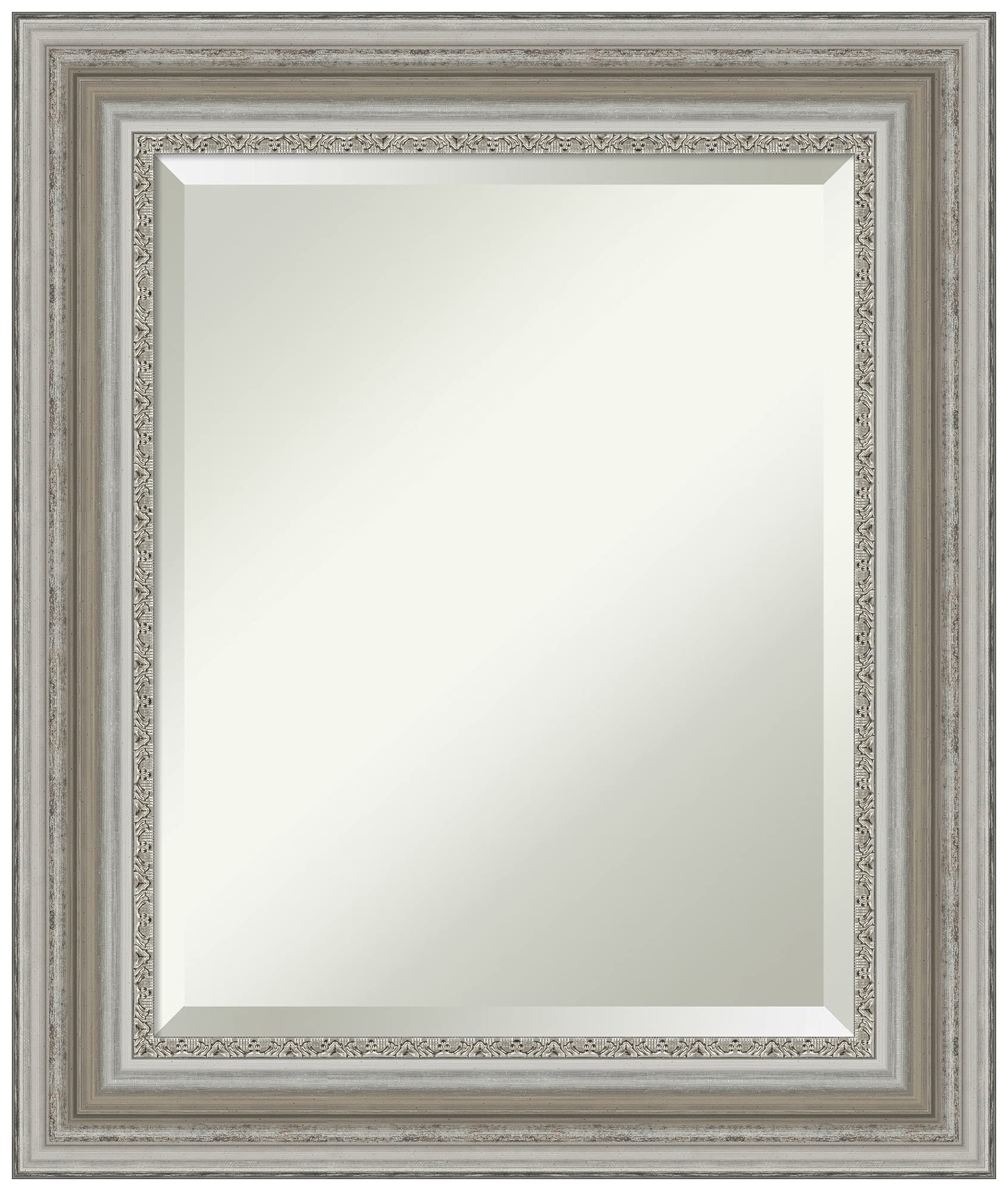 Photo 1 of Amanti Art Beveled Bathroom Mirror (25.5 x 21.5 in.), Parlor Silver Frame - Wall Mirror Silver, Small Glass Size 16x20 Parlor Silver