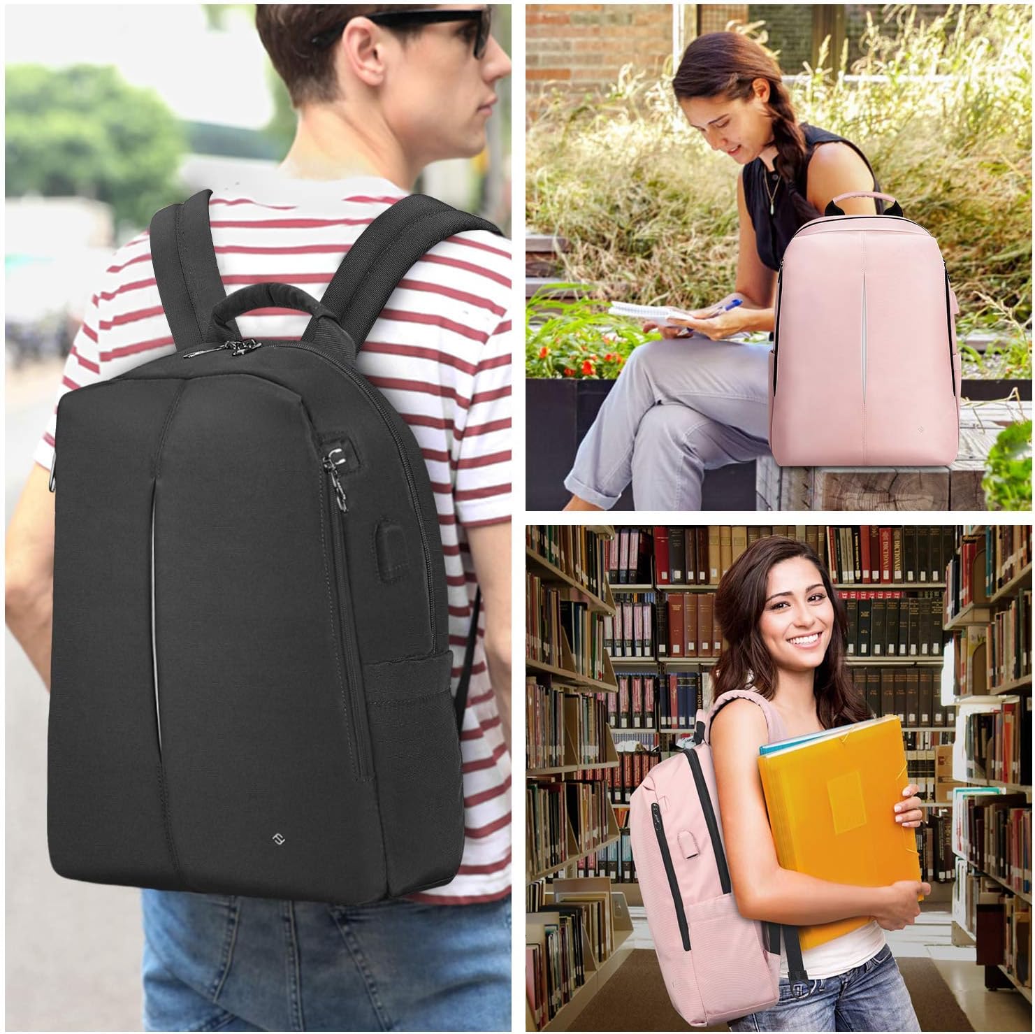 Best Cyber Monday 🔥 FINPAC Laptop Backpack, Casual Daypack with USB Port for Travel School Work (Pink)